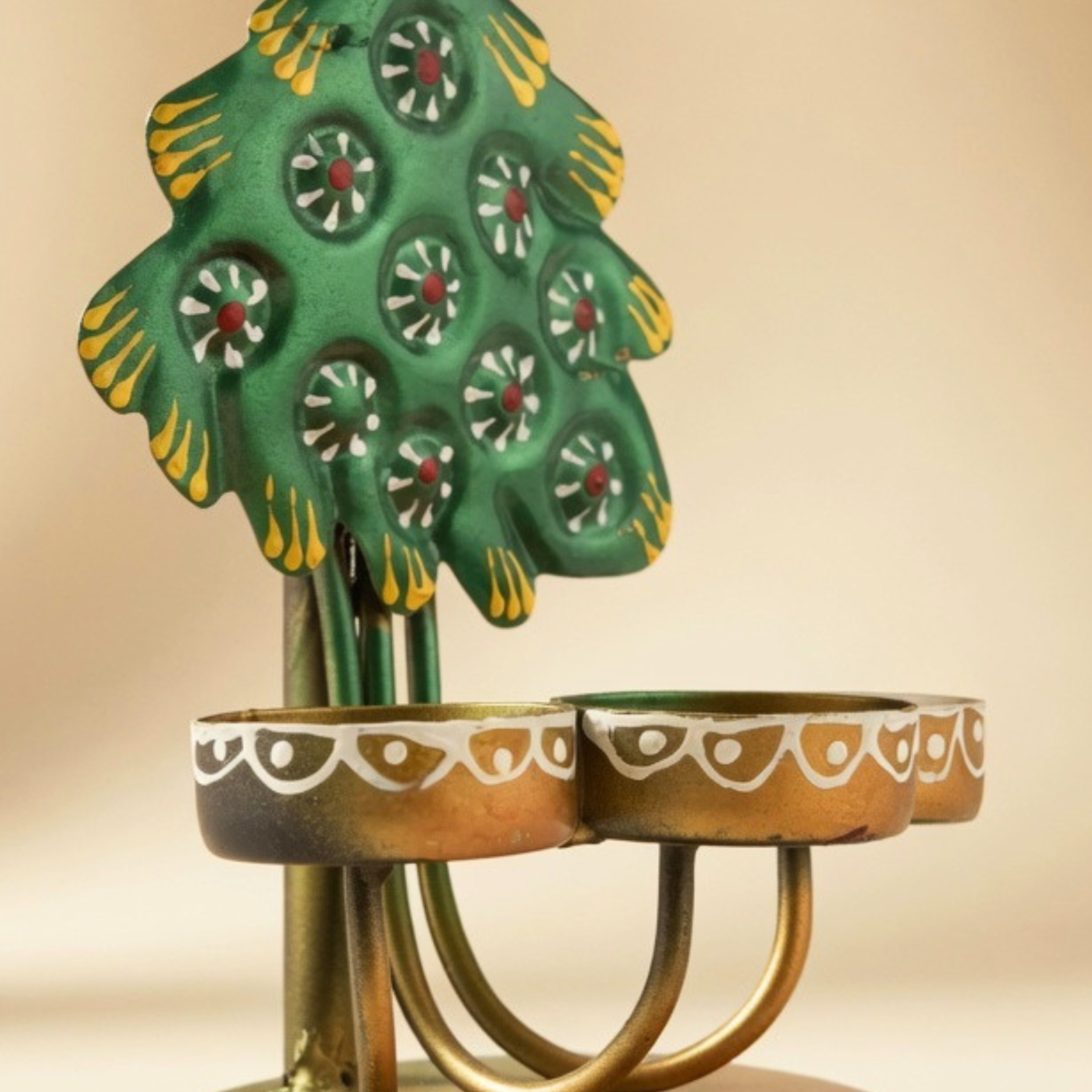 Handcrafted Peacock Triple T-Light Candle Holder for Home Decor & Festive Gifting | Gulabi Craft