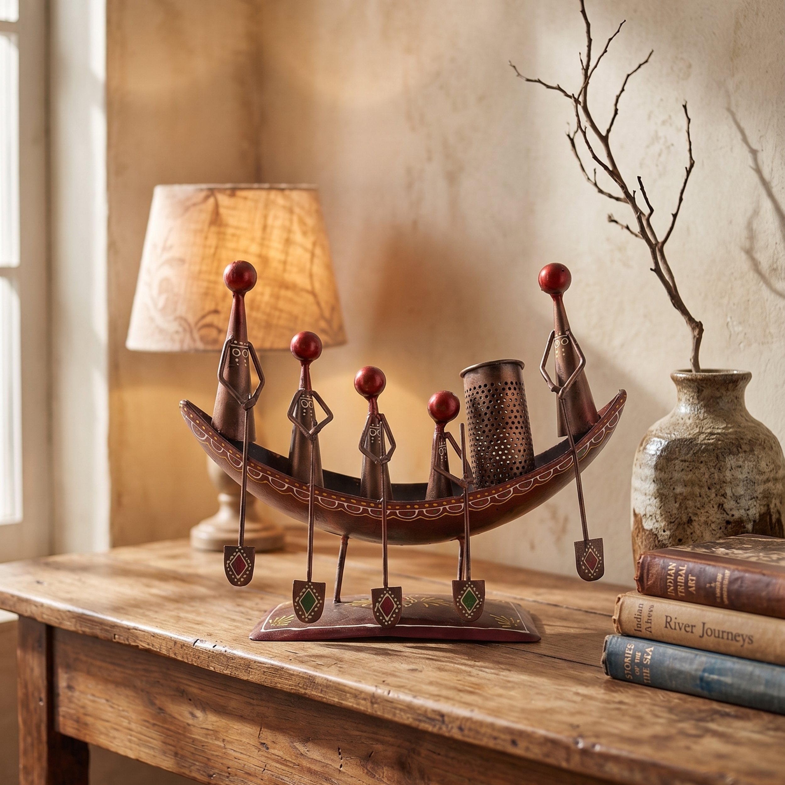 Handmade Metal Tribal Pen Holder – Artistic Desk Organizer Decor