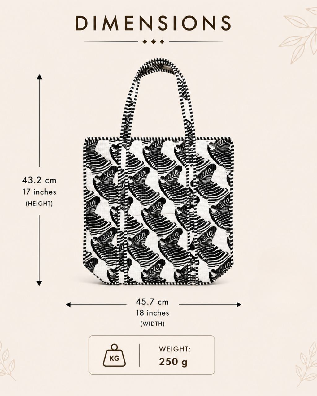 Classic Black and White Zebra Quilted Canvas Tote Bag | Handcrafted Cotton Shoulder Bag with Inner Pocket | Gulabi Craft