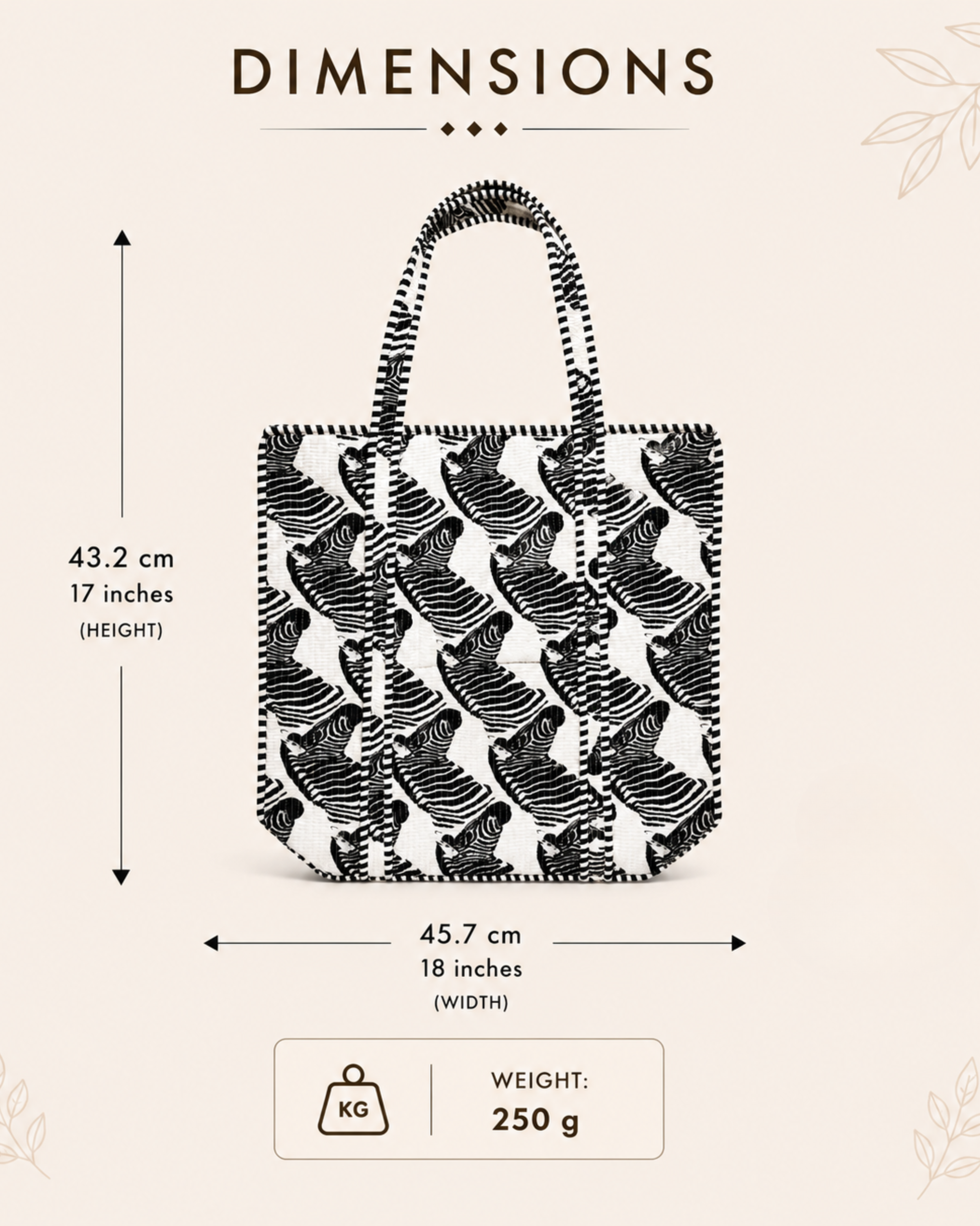 Classic Black and White Zebra Quilted Canvas Tote Bag | Handcrafted Cotton Shoulder Bag with Inner Pocket | Gulabi Craft