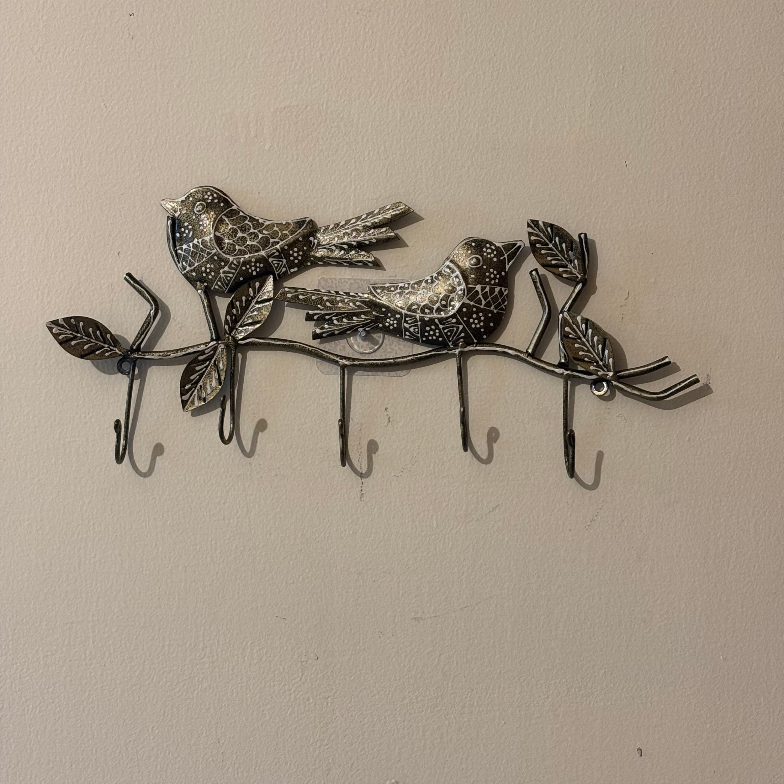 Gulabi Craft Handcrafted 2 Bird Key Holder – Antique Silver Metal Wall Hook for Entryway Decor &amp; Housewarming Gifts