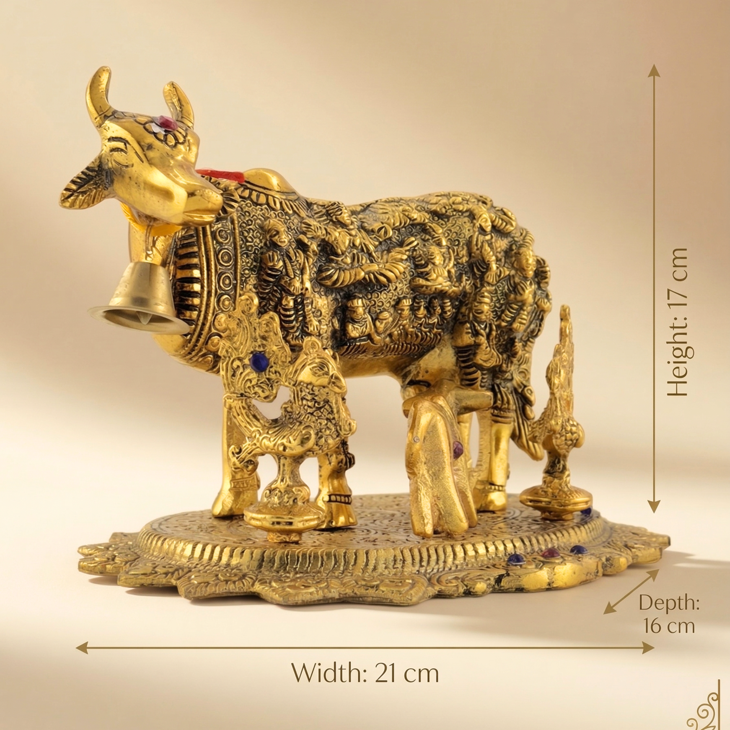 Handcrafted Kamdhenu Cow Idol | Gold Finish Spiritual Vastu Home Decor
