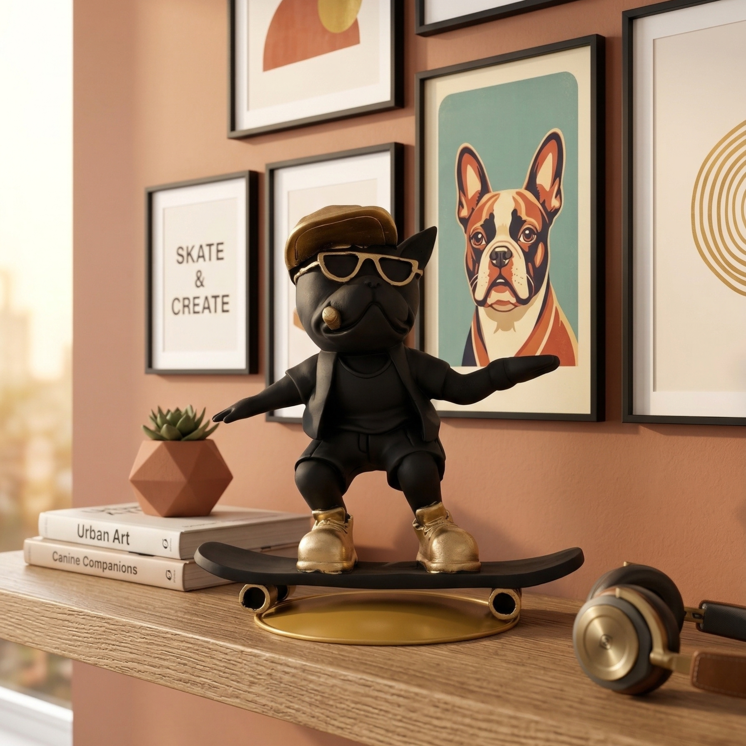 Cool Skateboarding Bulldog Figurine – Modern Resin Home Decor