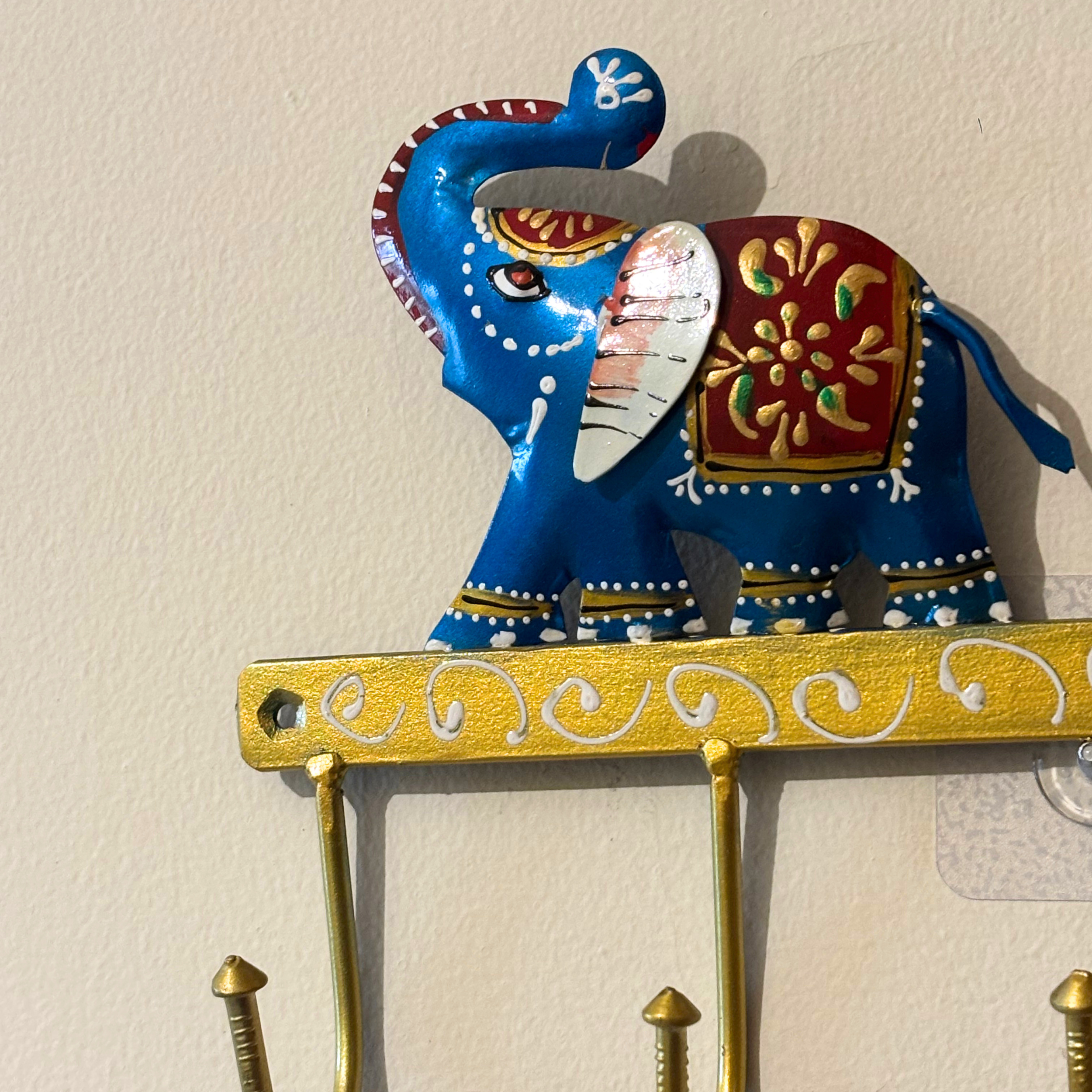 Gulabi Craft Handcrafted Blue Elephant Key Holder – Royal Metal Wall Hook for Entryway Decor & Premium Gifting