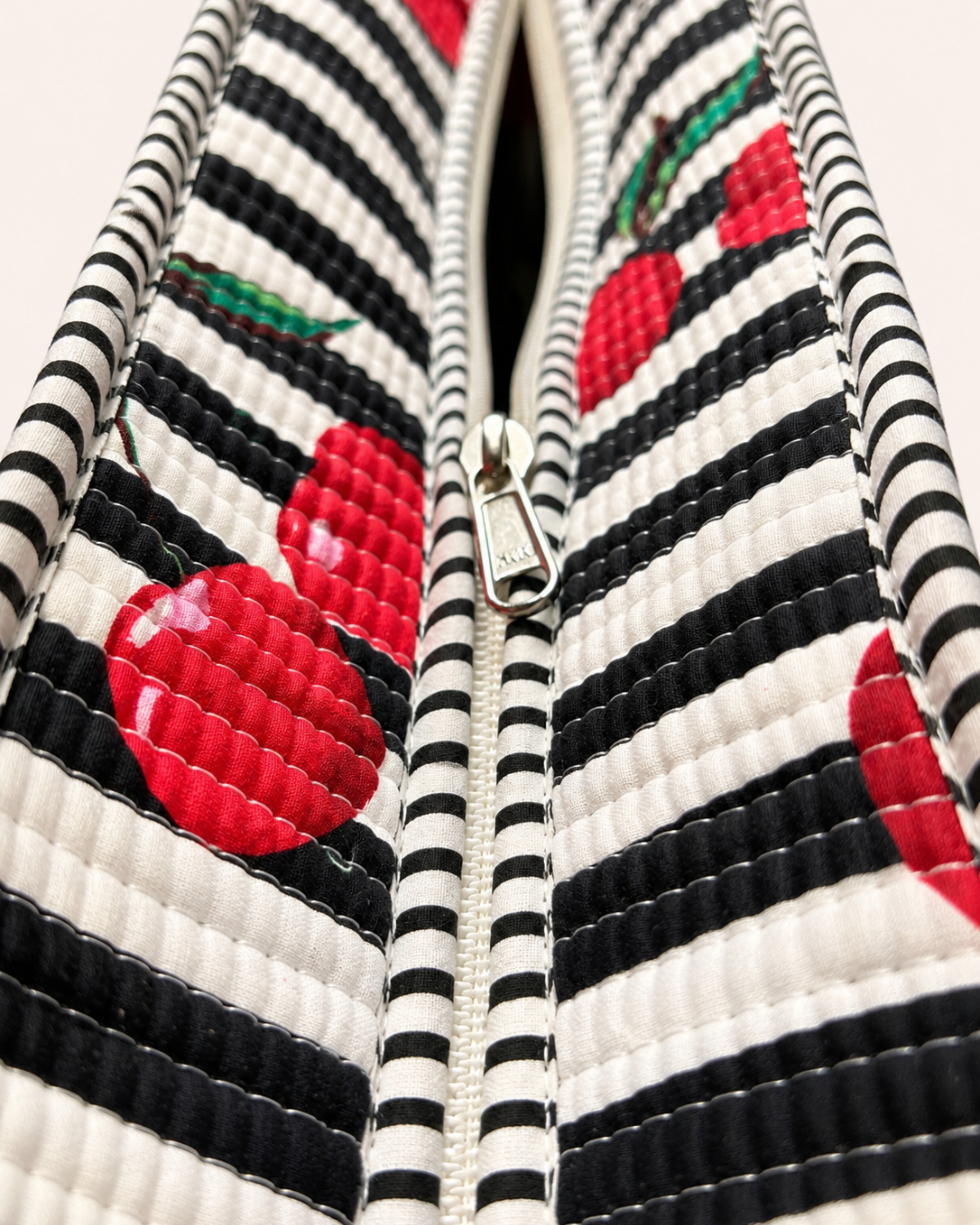 Midnight Black Stripe Red Cherry Handcrafted Quilted Canvas Tote Bag with Inner Pocket for Travel | Gulabi Craft
