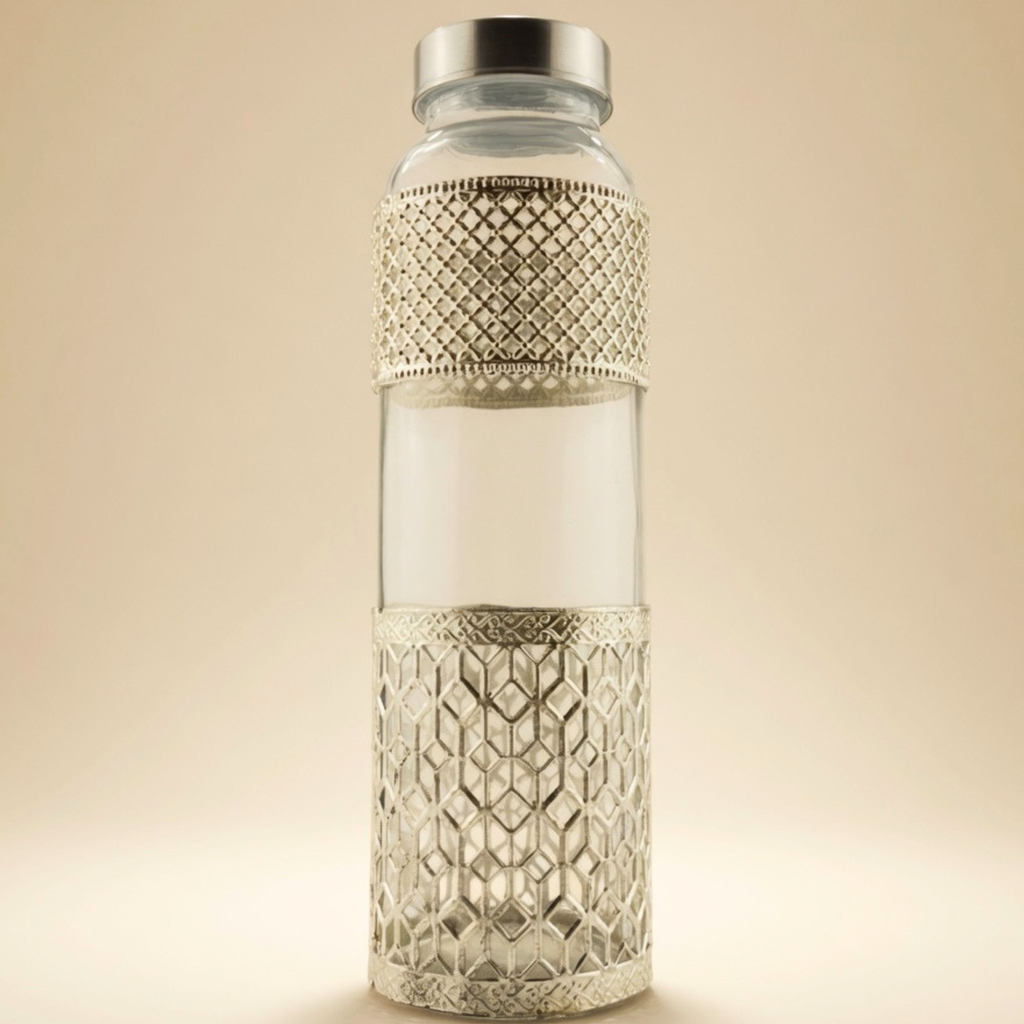 Luxury Glass Bottle & Tumbler Set | Premium Drinkware with Metal Holder