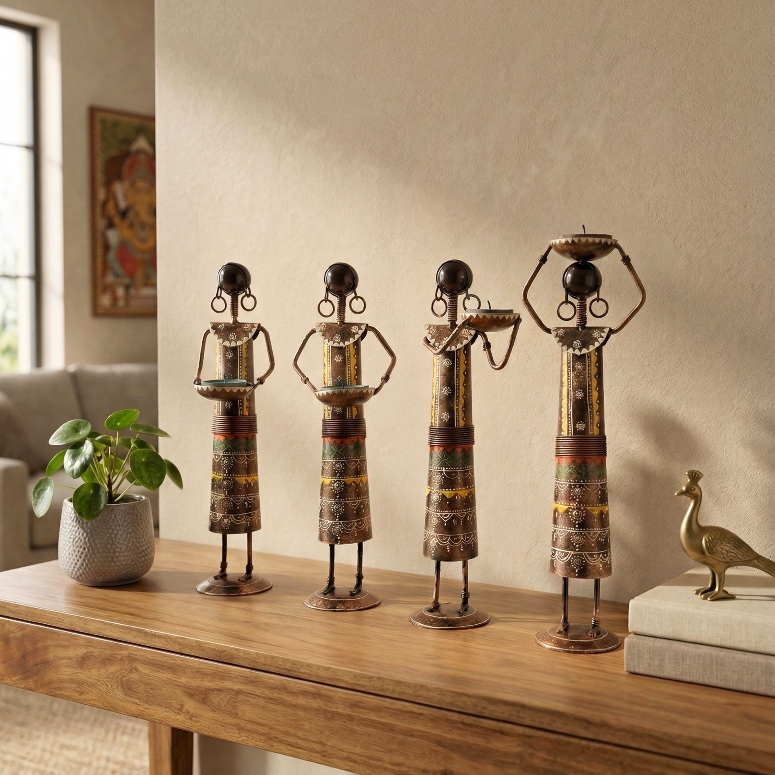 Handmade Tribal Luber Lady Metal Figurine Set – Ethnic Home Decor