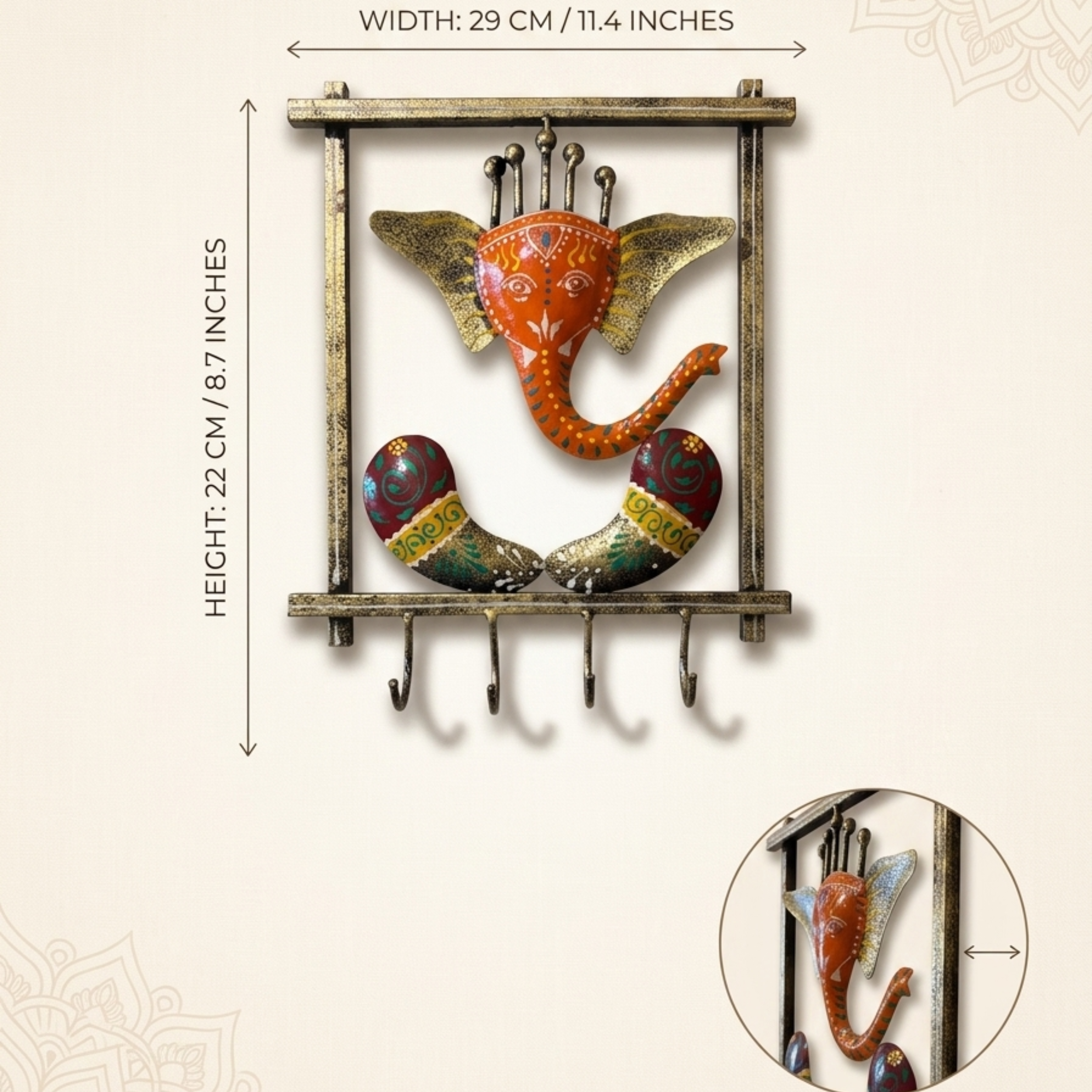 Handcrafted Ganesha Frame Key Holder – Antique Metal Wall Hook for Vastu Decor & Gifting | Gulabi Craft