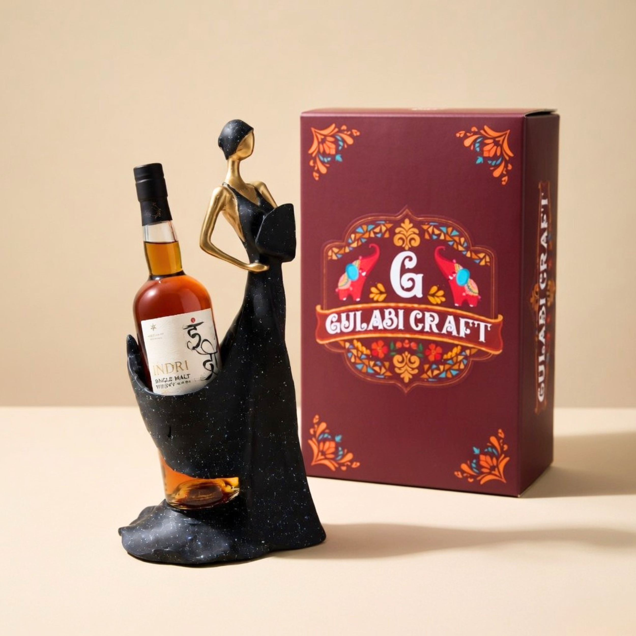 Handcrafted Elegant Wine Lady Bottle Holder – Luxury Bar & Table Decor Gift Item | Gulabi Craft