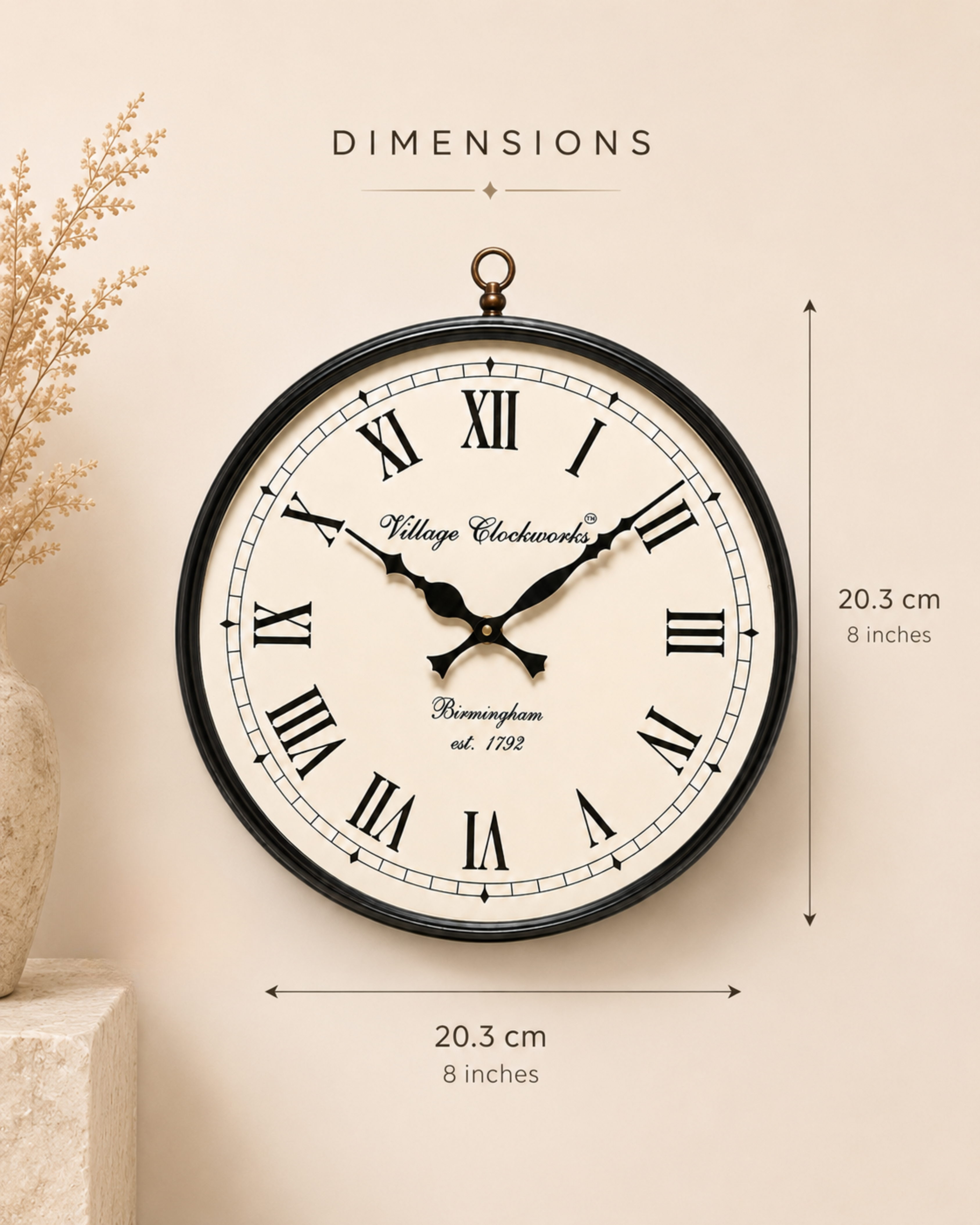 8 Inch Double Face Retro Wall Clock | Antique Embossed Metal Silent Station Clock for Living Room | Gulabi Craft