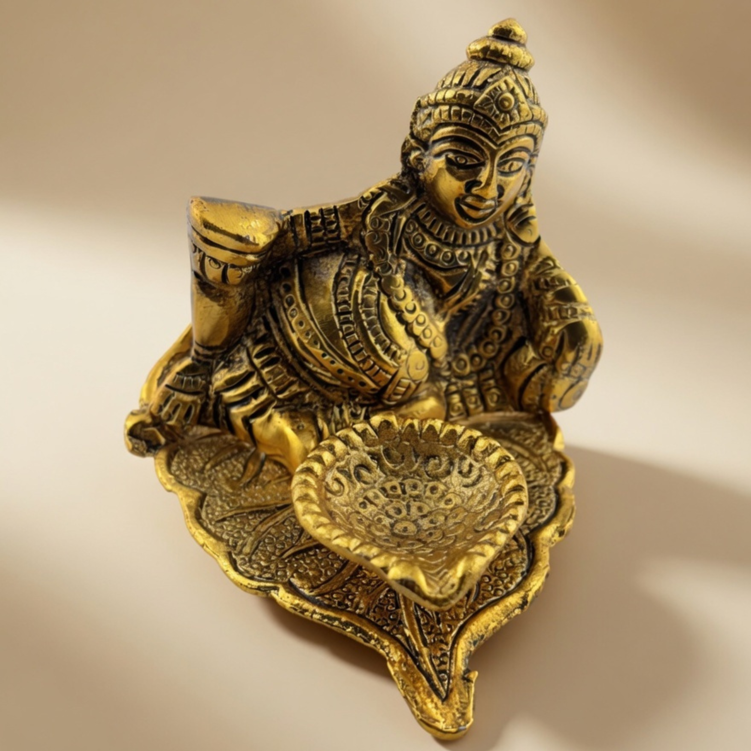 Handcrafted Lord Kuber Deepak – Antique Gold Metal Diya for Pooja Room Decor & Festive Gifting |Gulabi Craft