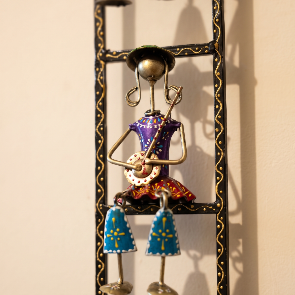 Handcrafted Rajasthani Musician Jhula Frame – Colorful Metal Wall Art Decor for Living Room | Gulabi Craft