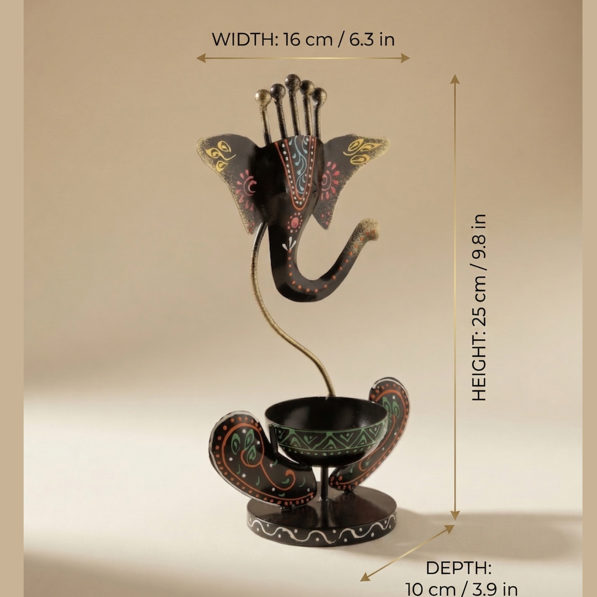 Handcrafted Ganesha Tea Light Holder – Black Metal Spiritual Table Decor & Gifting | Gulabi Craft