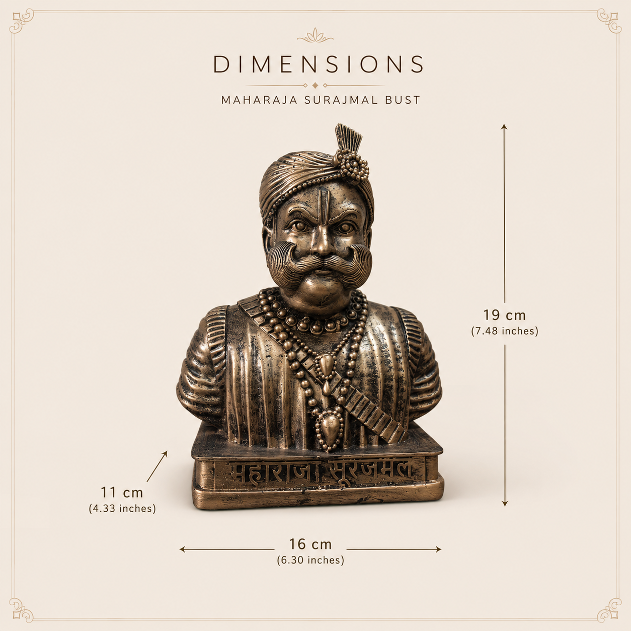 Maharaja Surajmal Bust Statue - Antique Finish Handcrafted Home Decor & Gifting by Gulabi Craft