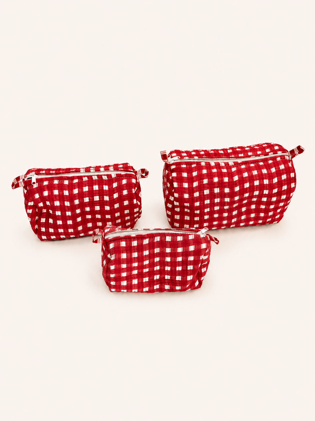 Saffron Leaf Tote Bag & Red Gingham Toiletry Pouch Gift Set | 4-Piece Quilted Cotton Travel Combo