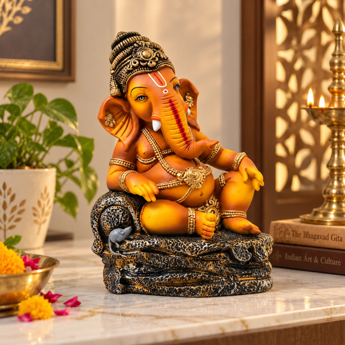 Gulabi Craft Lord Ganesha Idol – Handcrafted Antique Gold Ganpati Statue for Home, Pooja Room & Gifting (41 cm)