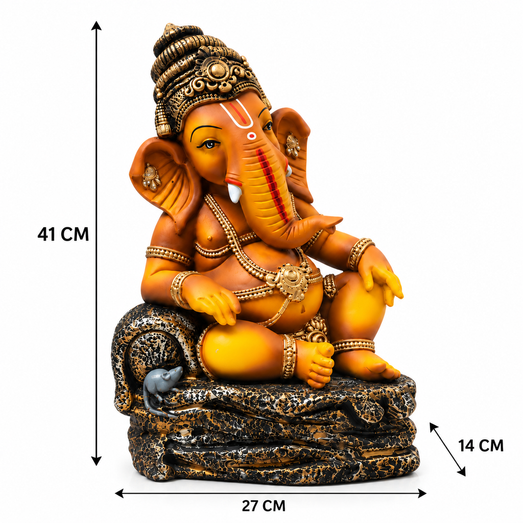 Gulabi Craft Lord Ganesha Idol – Handcrafted Antique Gold Ganpati Statue for Home, Pooja Room & Gifting (41 cm)
