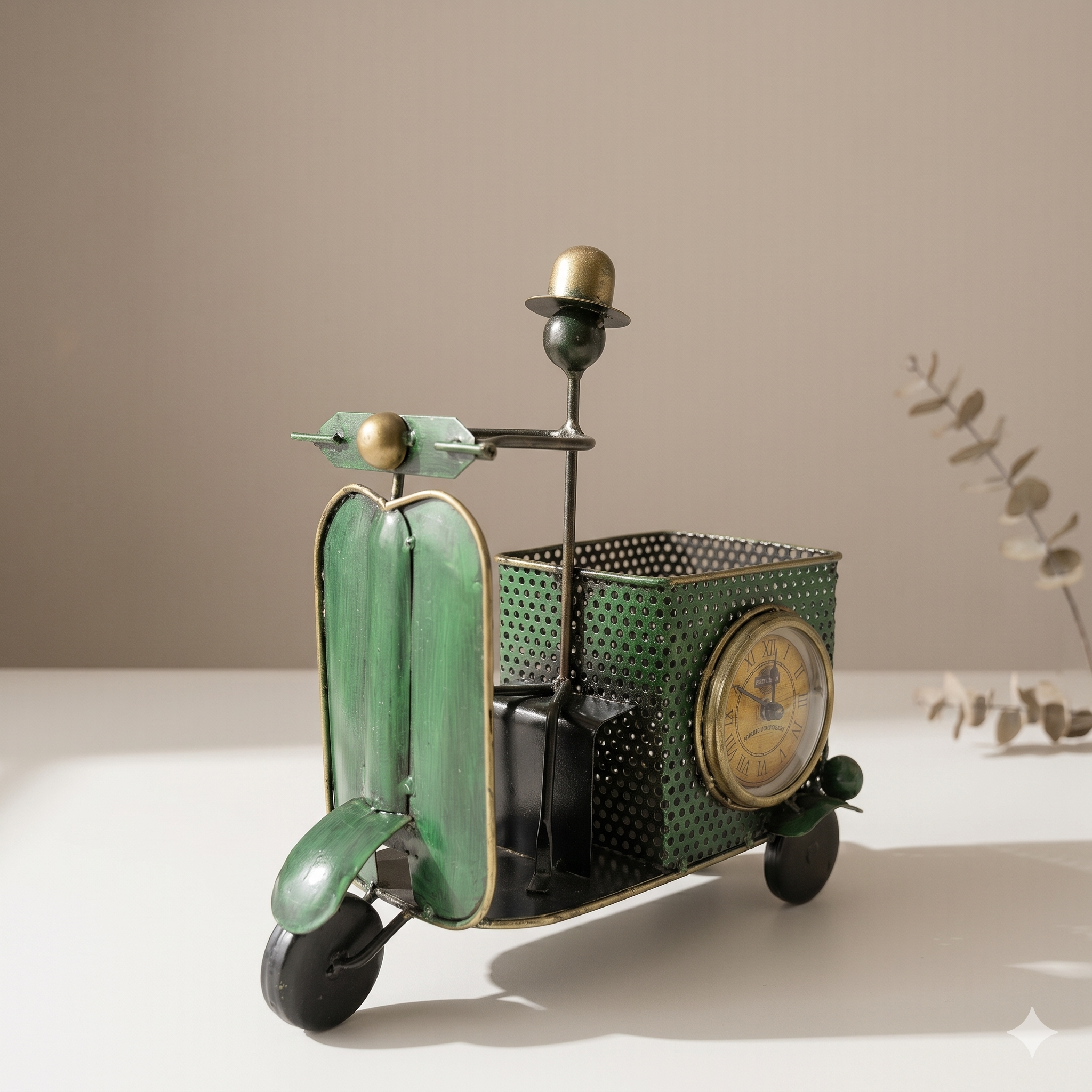 Handmade Metal Scooter Table Clock – Vintage Home Decor