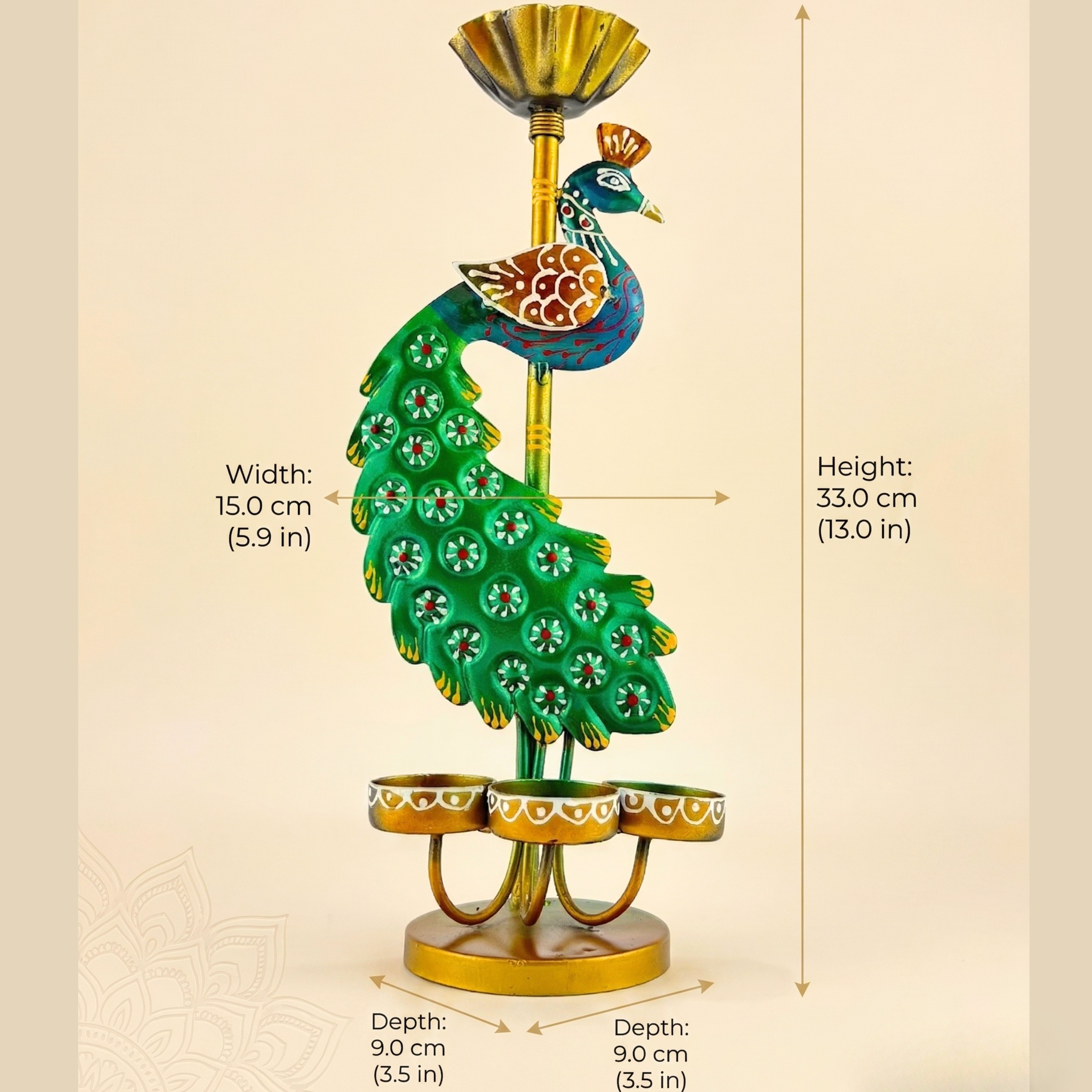Handcrafted Peacock Triple T-Light Candle Holder for Home Decor & Festive Gifting | Gulabi Craft