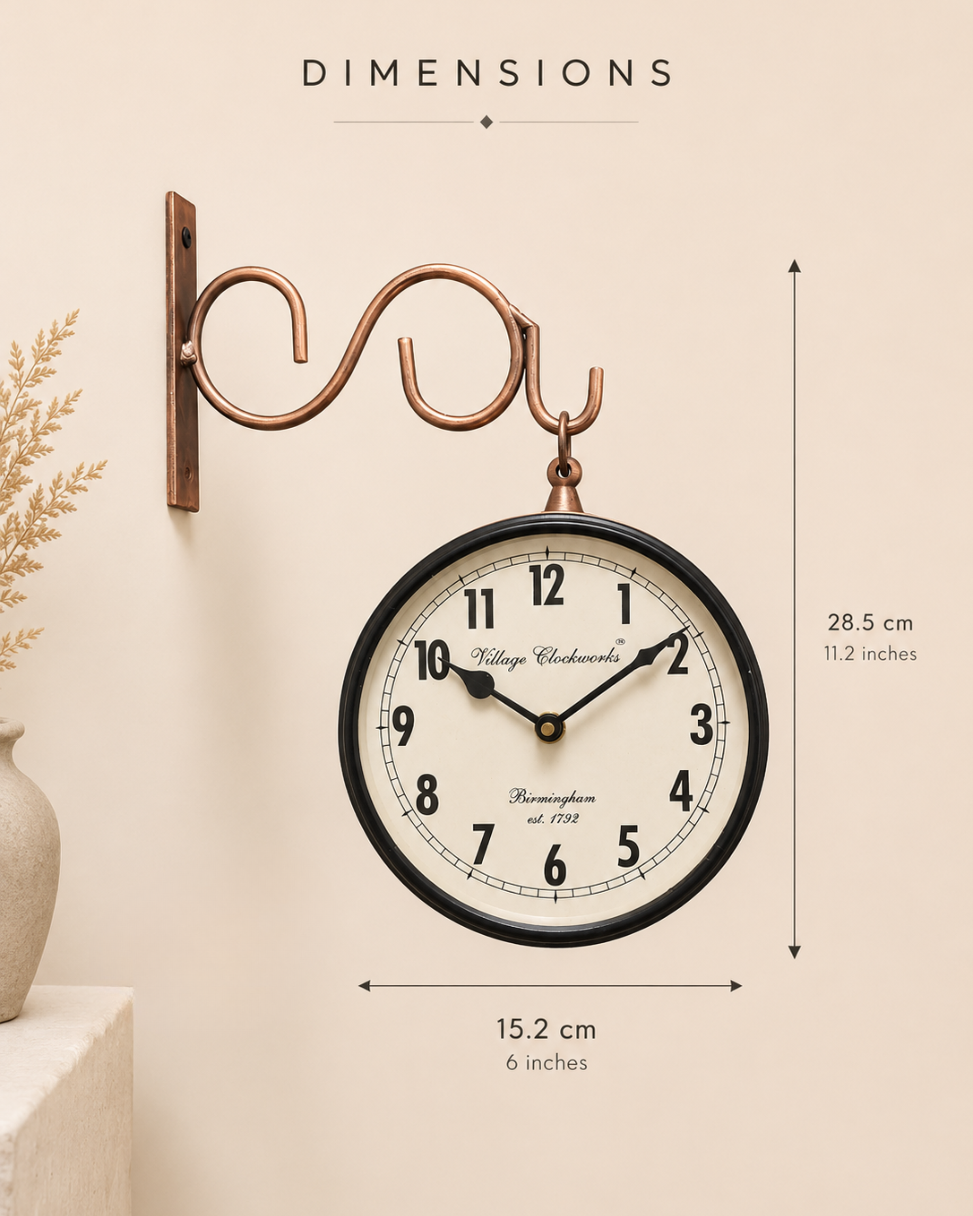 6 Inch Double Face Retro Wall Clock | Antique Silent Station Clock for Living Room Home Decor | Gulabi Craft