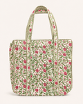 Olive Green Vintage Floral Quilted Canvas Tote Bag | Handcrafted Cotton Shoulder Bag with Inner Pocket | Gulabi Craft