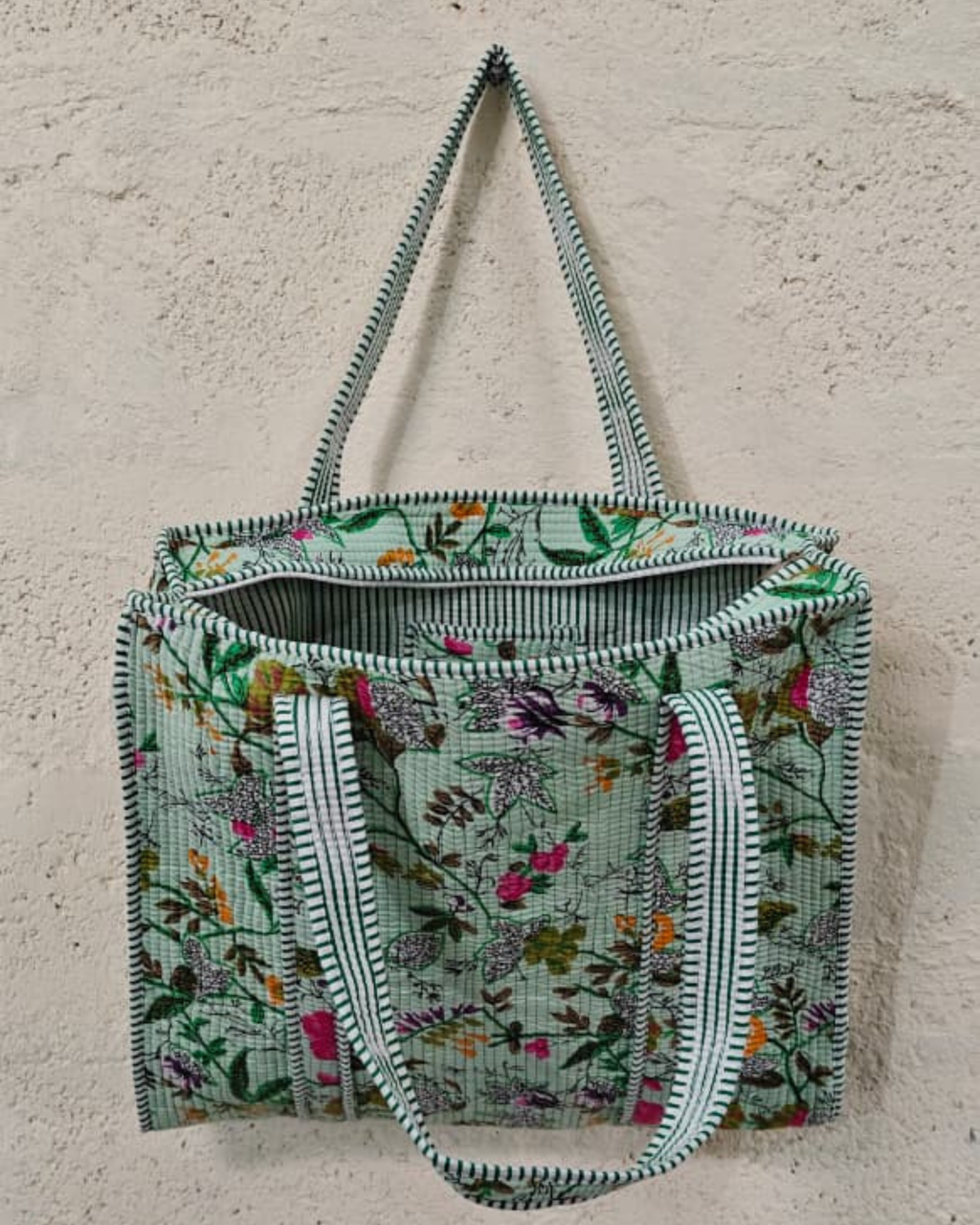 Handmade Quilted Floral Cotton Tote Bag – Eco-Friendly Everyday Carry &amp; Premium Gift Item | Gulabi Craft