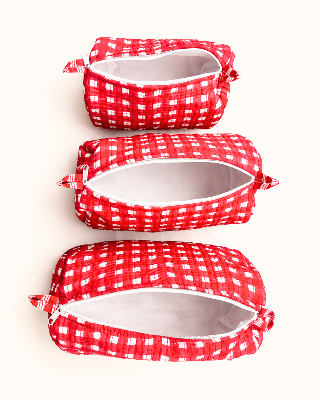 Crimson Red Gingham Handcrafted Quilted 60x60 Cotton Tote Bag &amp; 3 Pouch Combo Set for Travel - Gulabi Craft&nbsp;