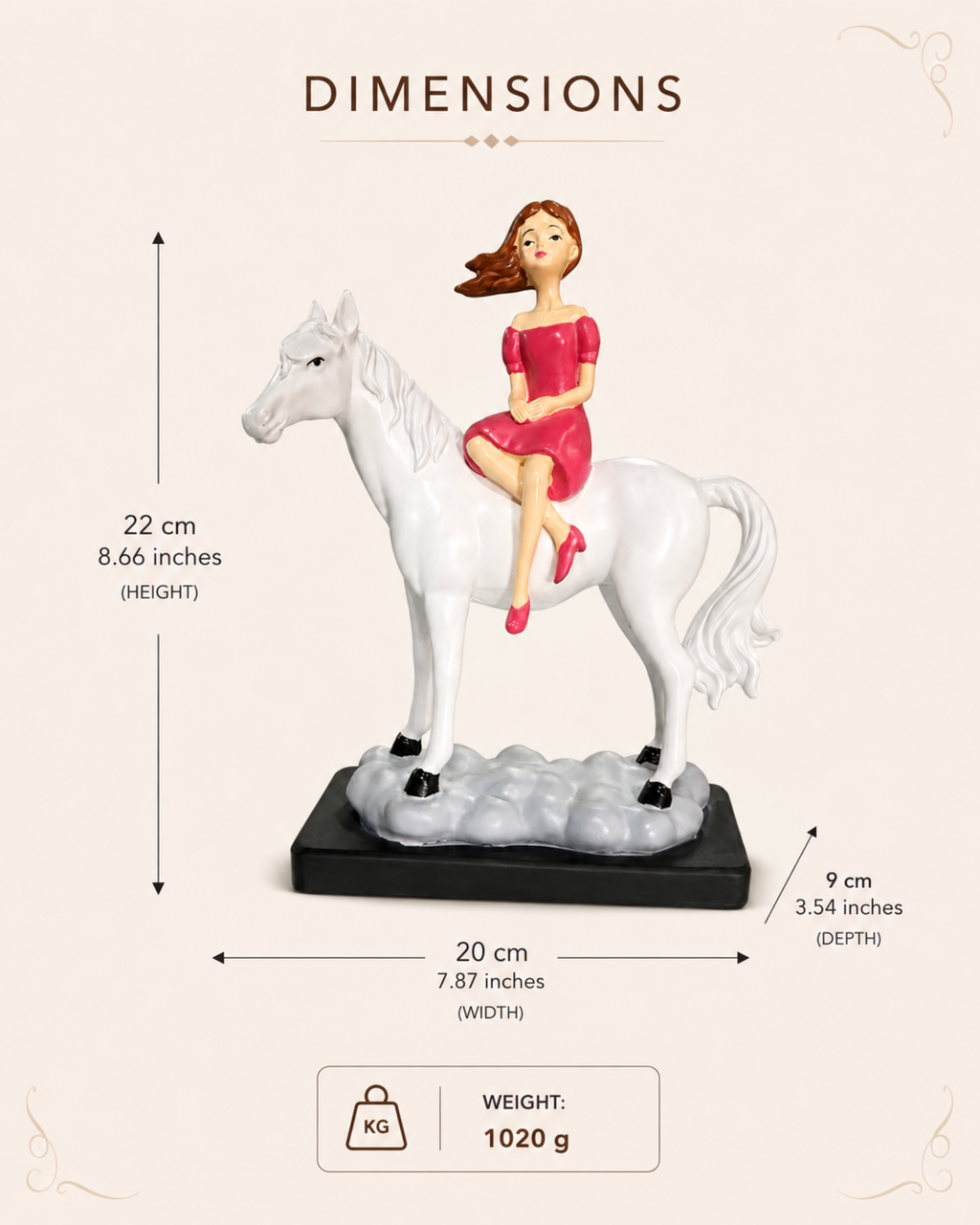 Fairytale Horse Rider Home Decor Piece | Handcrafted Resin Girl on White Horse Figurine for Table Decor | Gulabi Craft