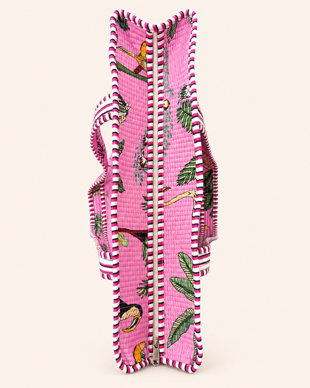 Blossom Pink Exotic Safari Quilted Canvas Tote Bag | Handcrafted Cotton Shoulder Bag with Inner Pocket | Gulabi Craft