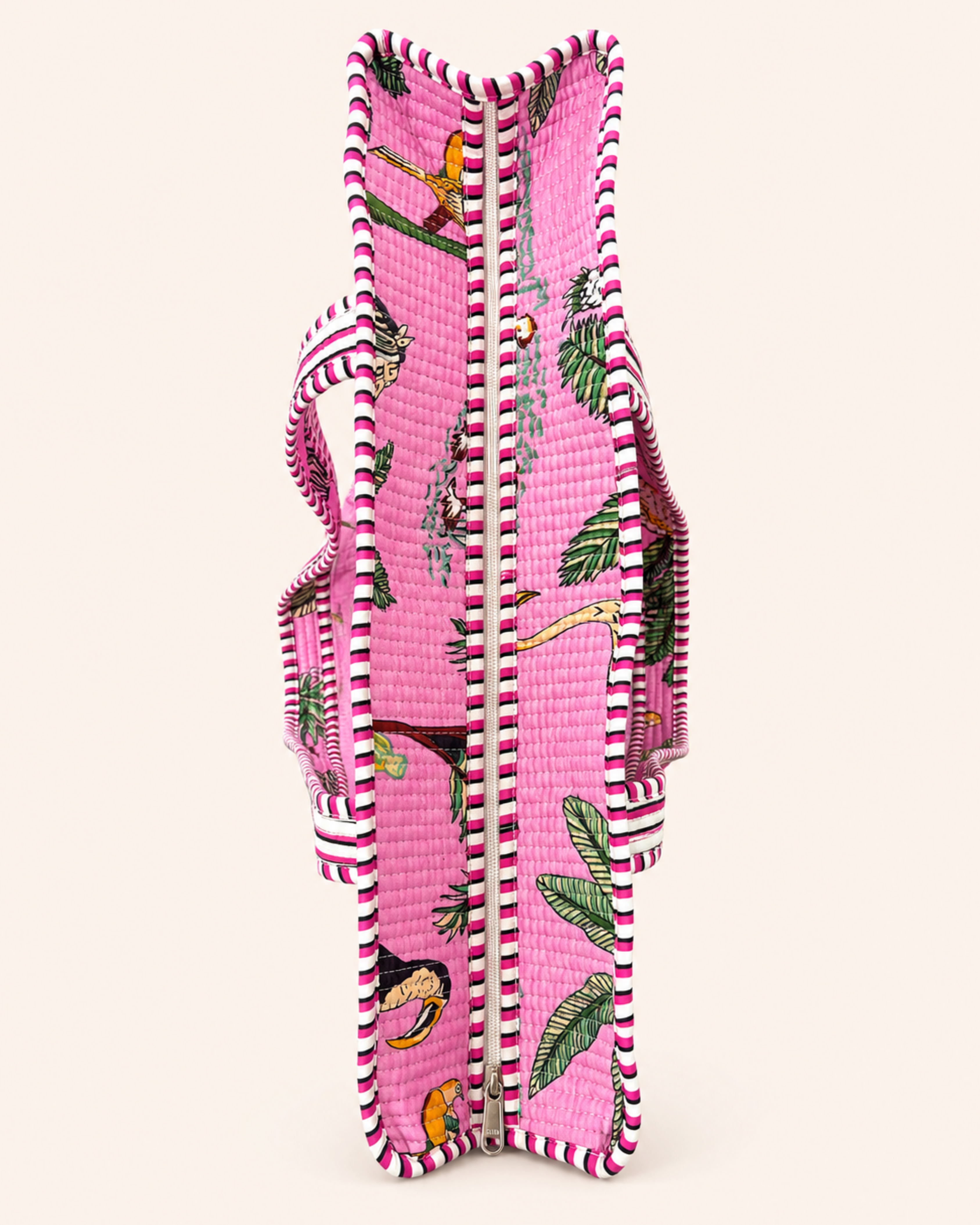 Blossom Pink Exotic Safari Quilted Canvas Tote Bag | Handcrafted Cotton Shoulder Bag with Inner Pocket | Gulabi Craft