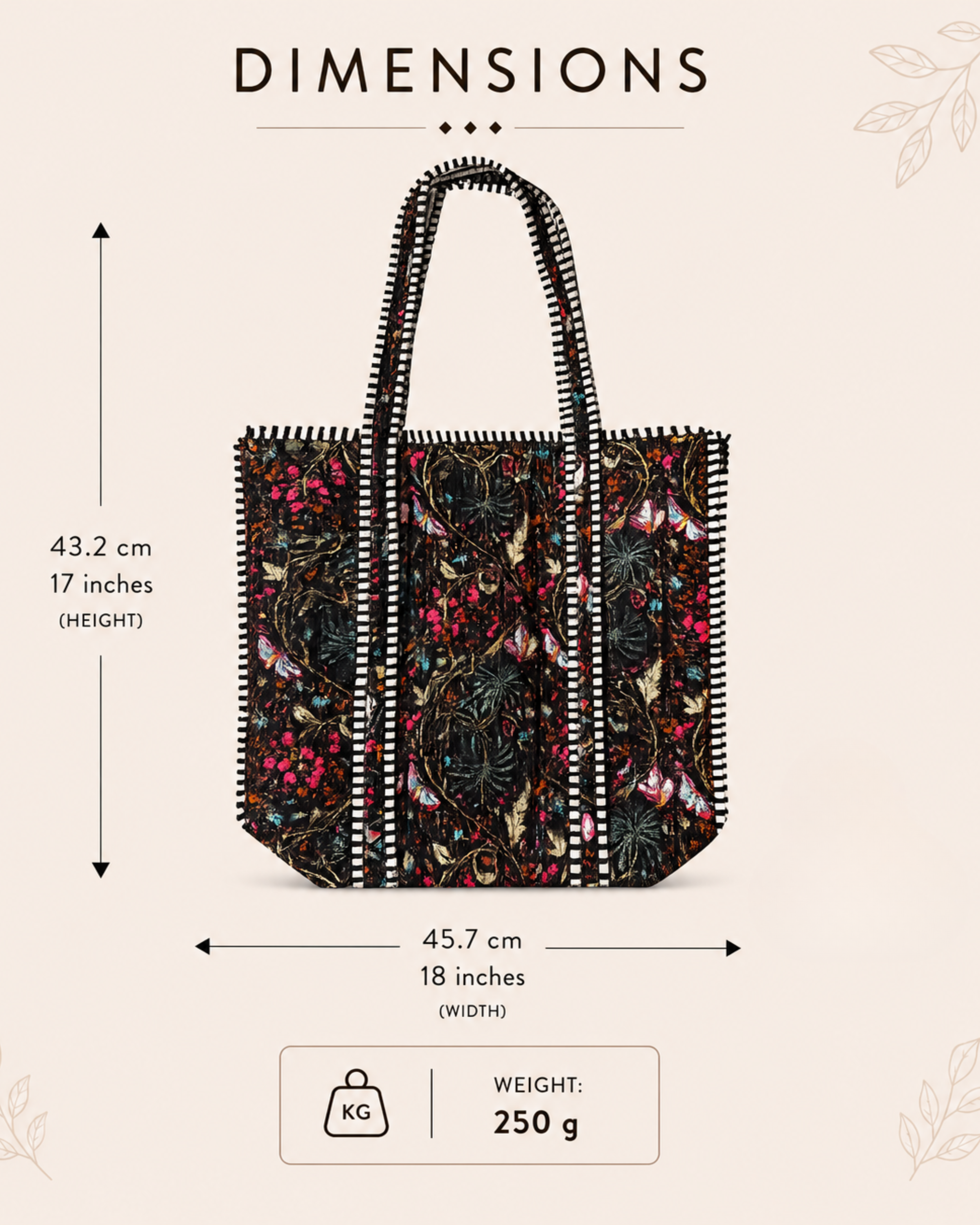 Handmade Quilted Tote Bag - Premium Floral Butterfly Print Shoulder Bag for Travel &amp; Gifting | Gulabi Craft