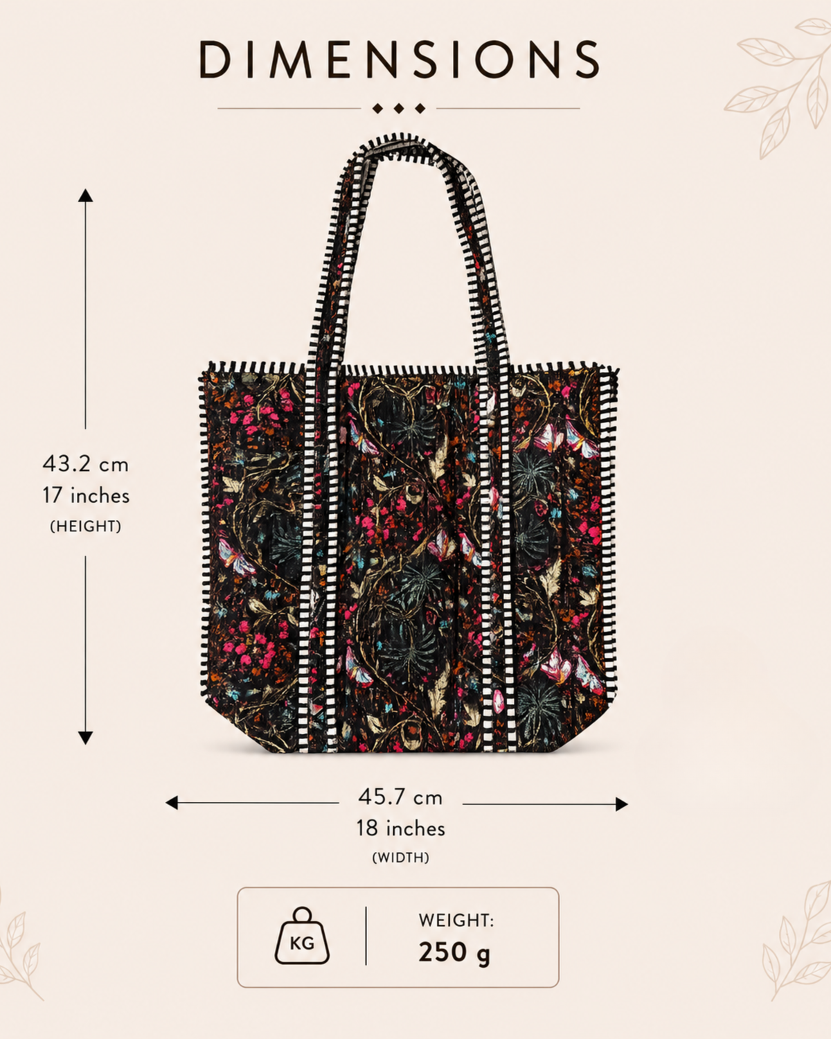 Handmade Quilted Tote Bag - Premium Floral Butterfly Print Shoulder Bag for Travel &amp; Gifting | Gulabi Craft