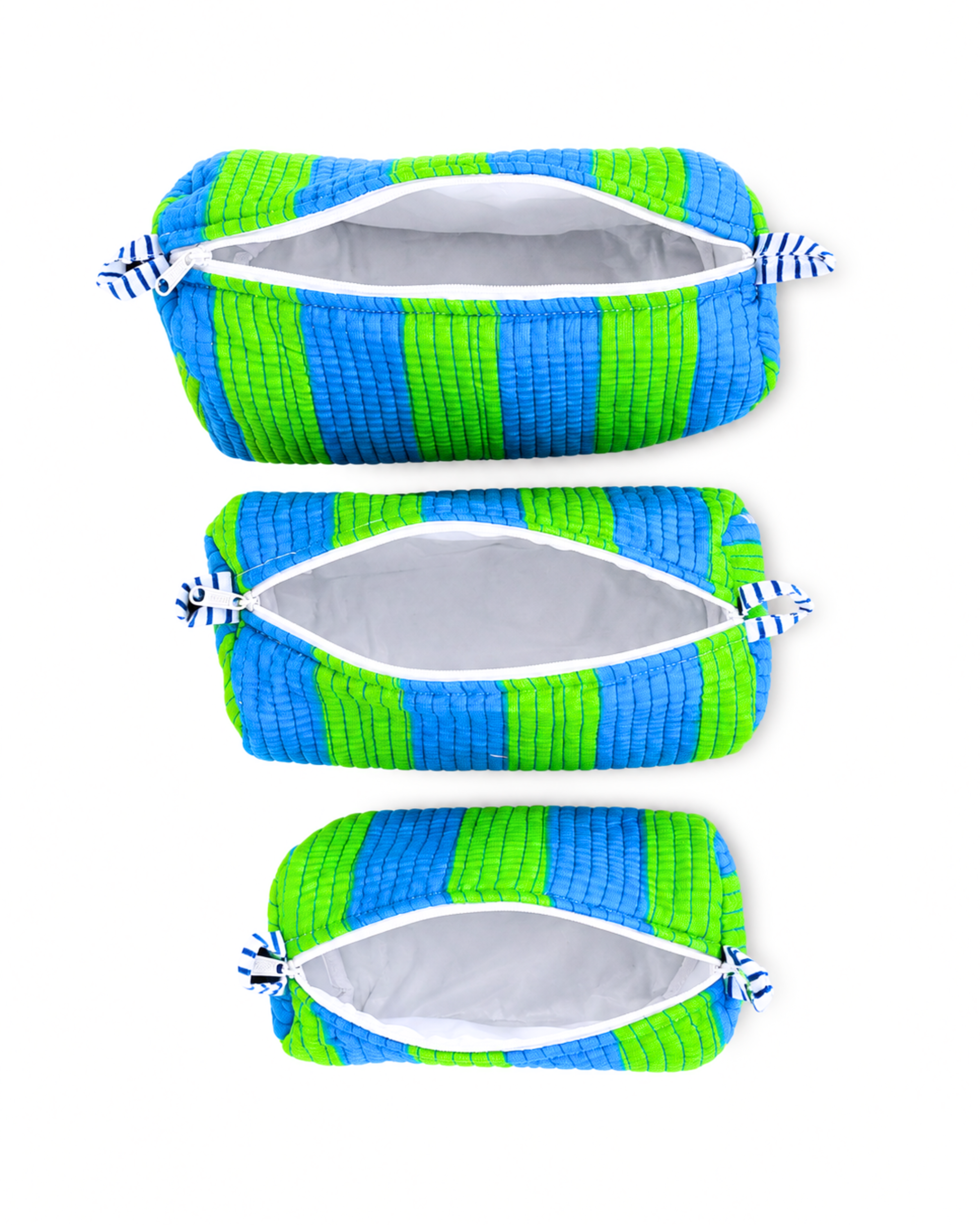 Ocean Green Striped Quilted 60x60 Cotton Tote Bag &amp; 3 Pouch Combo Set | Gulabi Craft&nbsp;