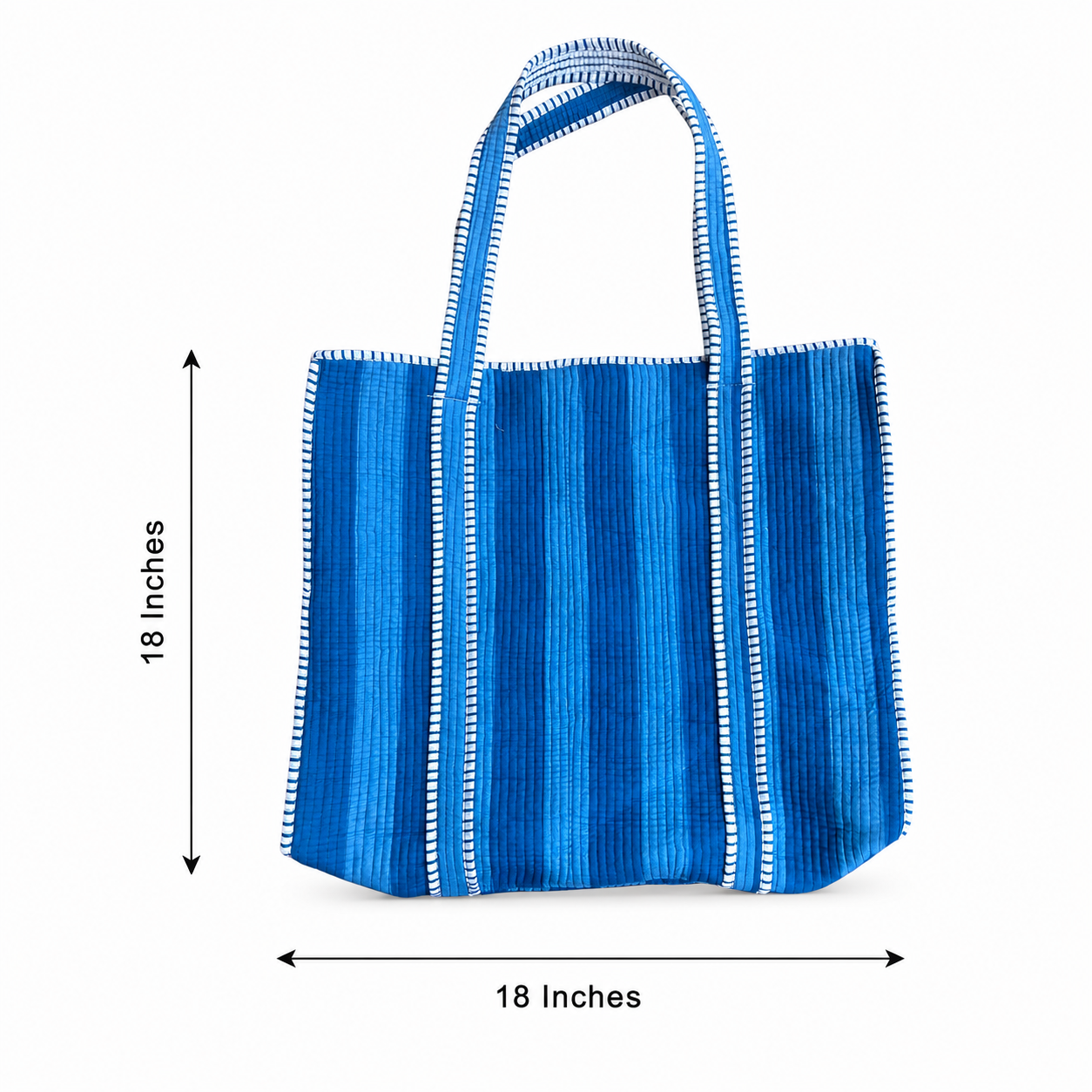 Ocean Blue Striped Quilted 60x60 Cotton Tote Bag &amp; 3 Pouch Combo Set | Gulabi Craft