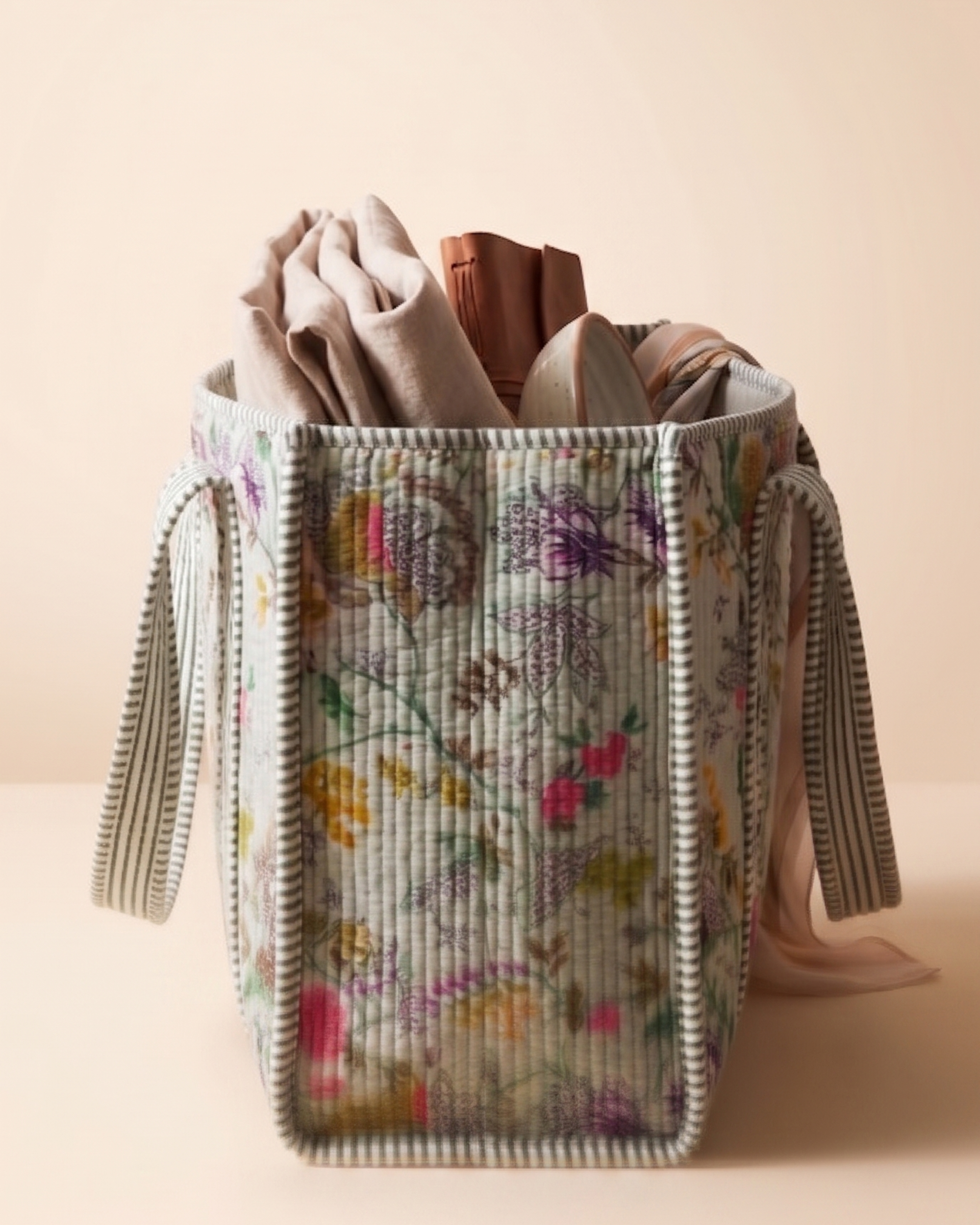 Handmade Quilted Floral Cotton Tote Bag – Eco-Friendly Everyday Carry &amp; Premium Gift Item | Gulabi Craft