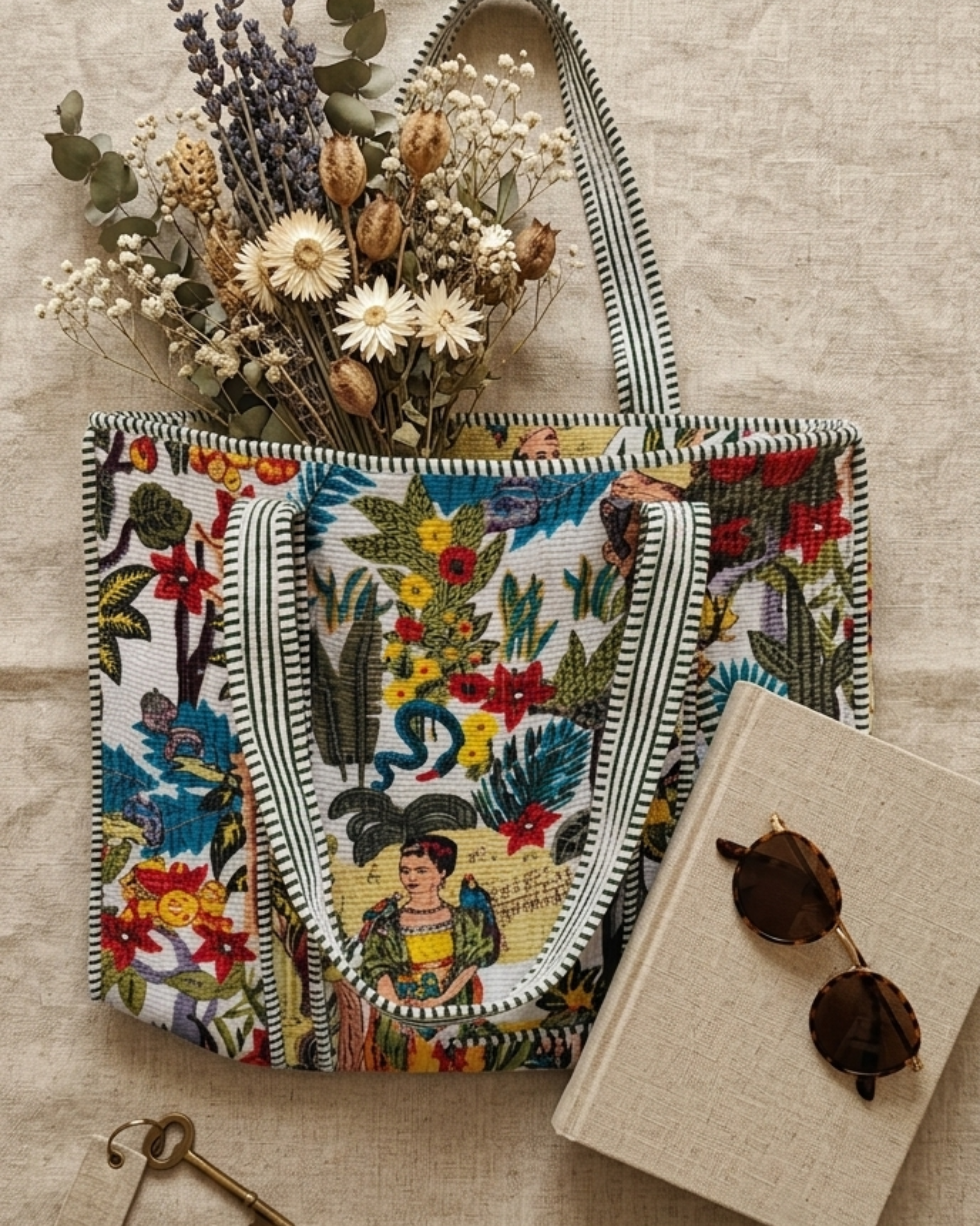 Handcrafted Vintage Botanical Quilted Tote Bag – Floral Everyday Carry &amp; Gift Item | Gulabi Craft