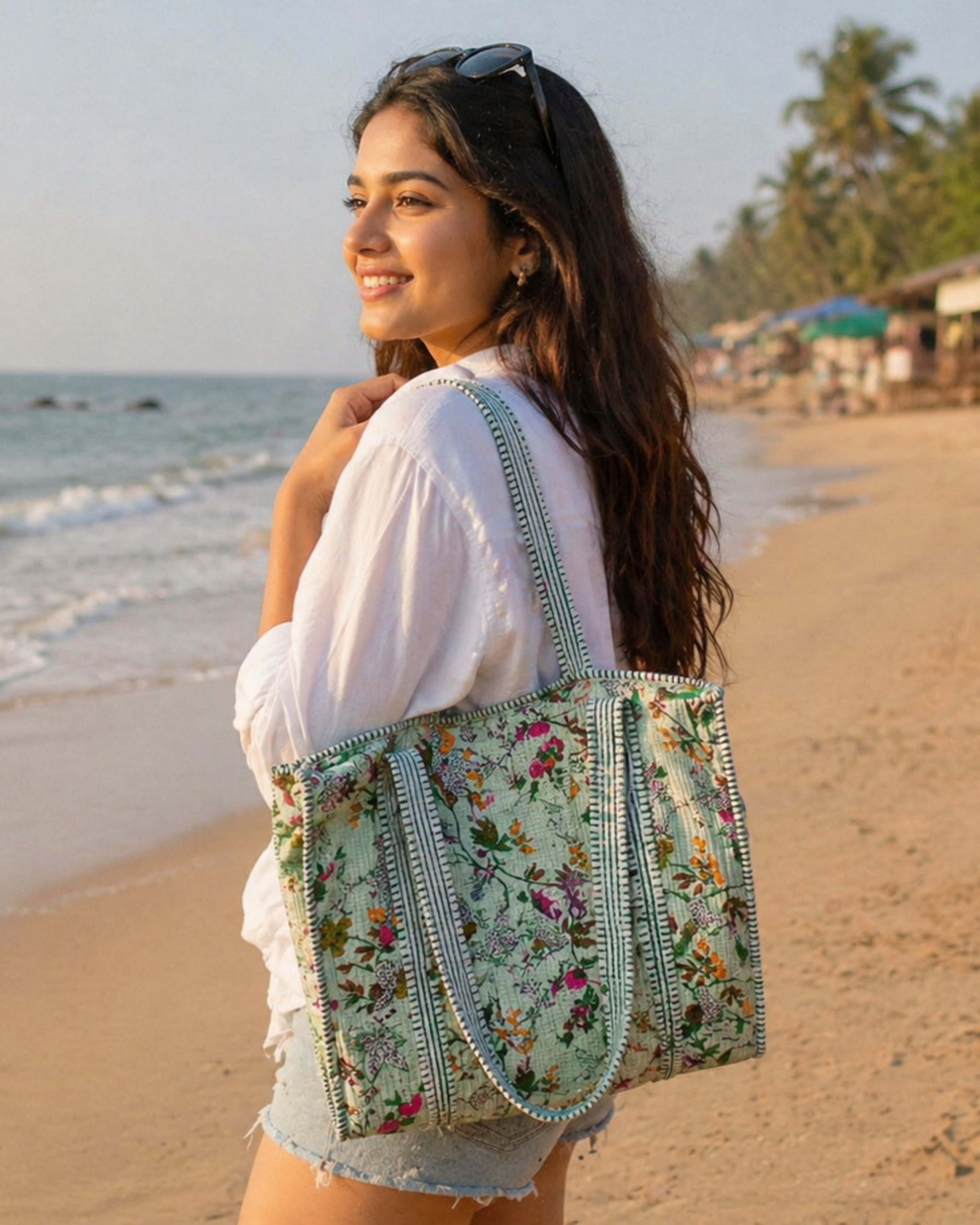 Handmade Quilted Floral Cotton Tote Bag – Eco-Friendly Everyday Carry &amp; Premium Gift Item | Gulabi Craft