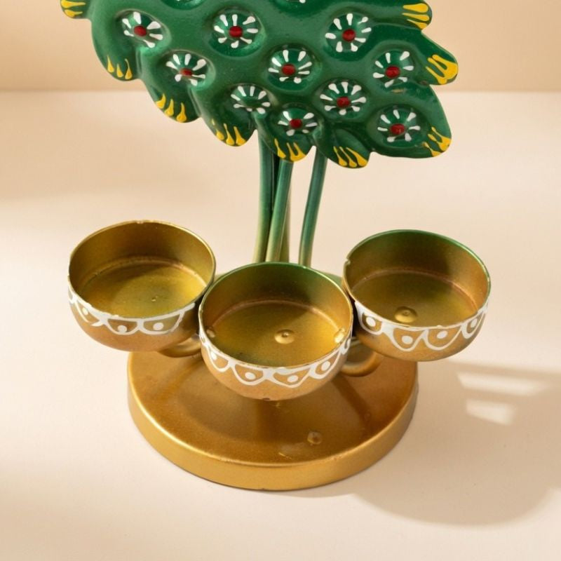 Handcrafted Triple Peacock Tea Light Holder – Metal Candle Stand for Festive Decor & Gifting | Gulabi Craft
