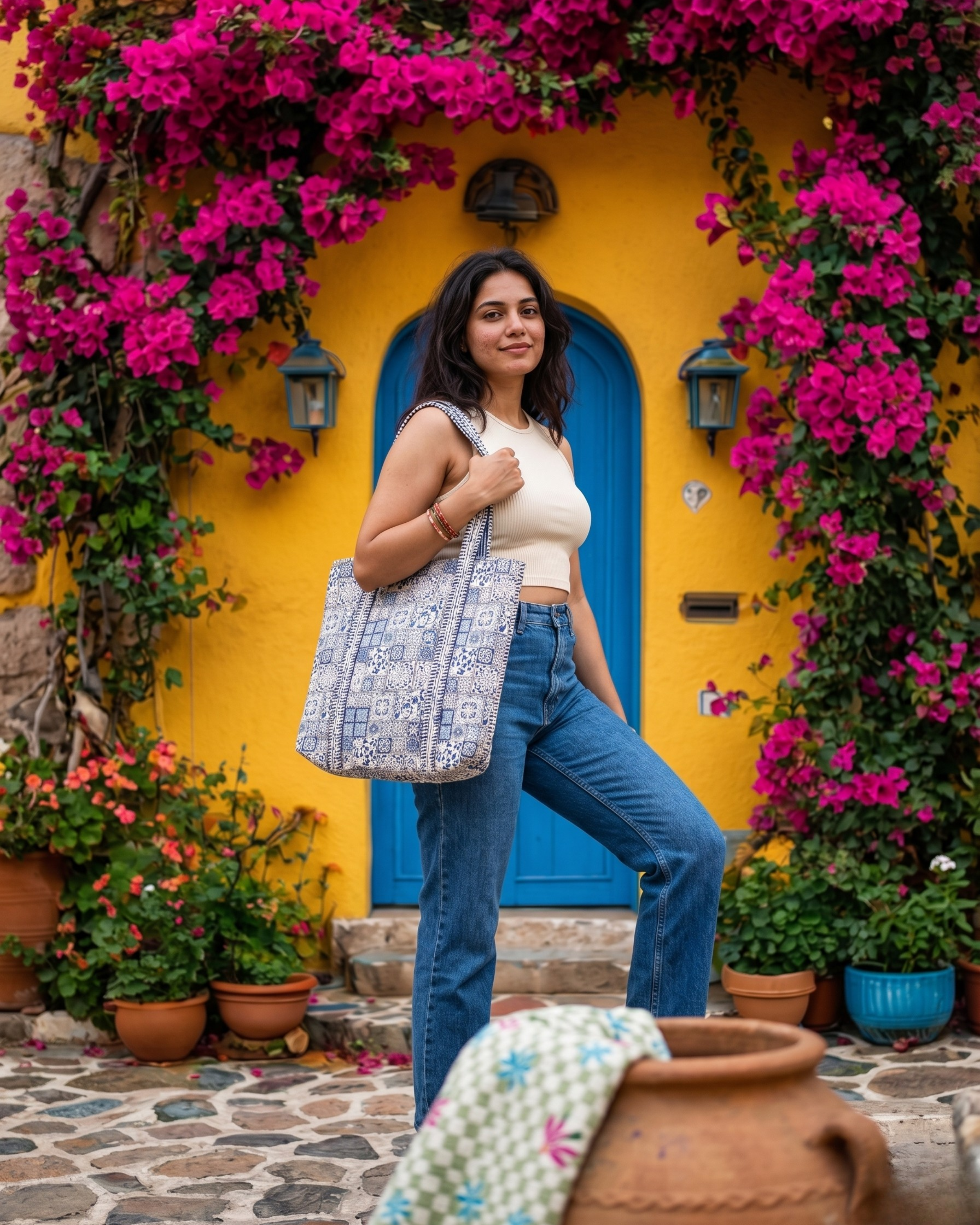 Blue Mosaic Quilted  Handcrafted Tote Bag – Premium Everyday Carry &amp; Gift Item | Gulabi Craft