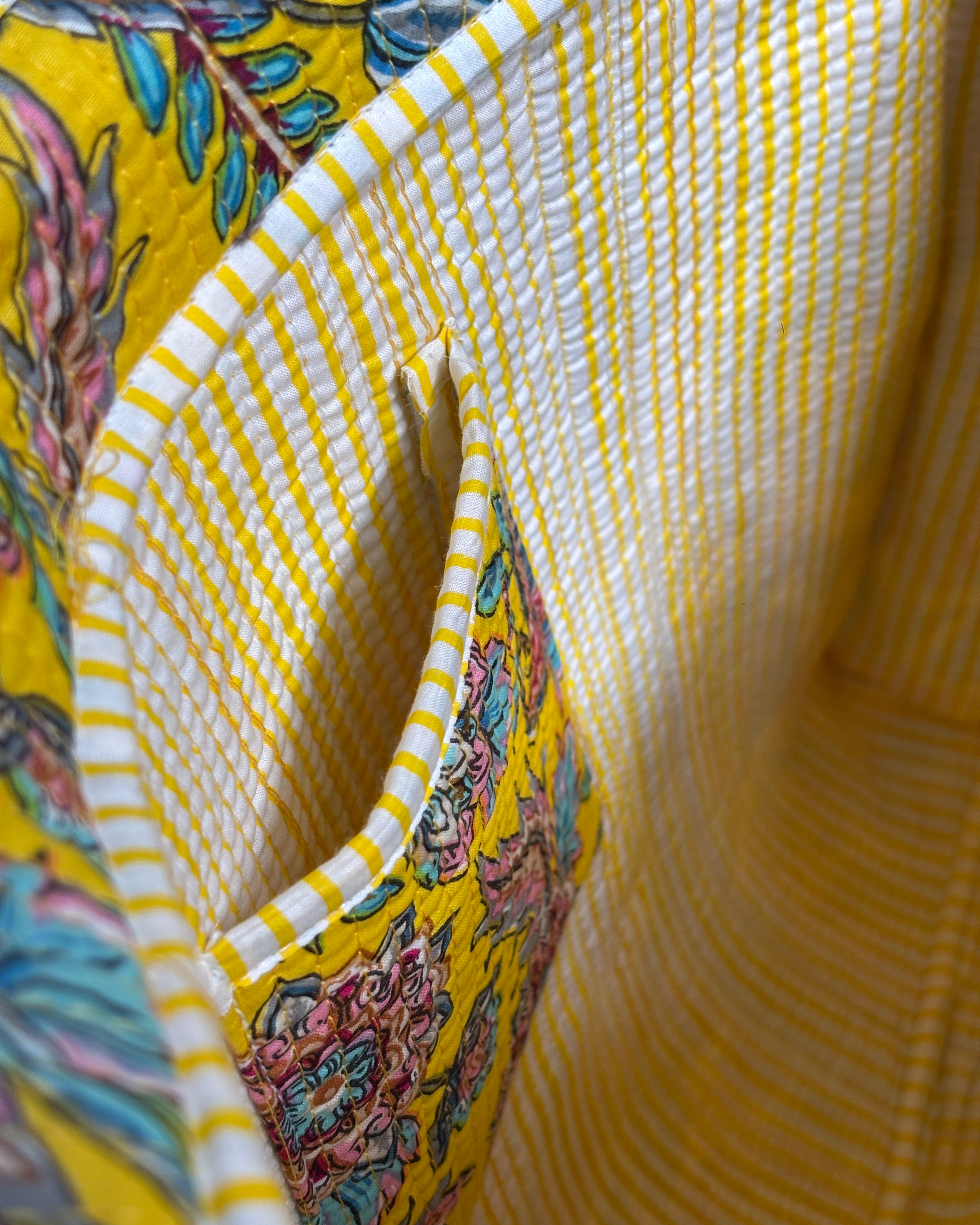 Yellow Floral Quilted  Handcrafted Tote Bag – Premium Everyday Carry &amp; Eco-Friendly Gift Item | Gulabi Craft