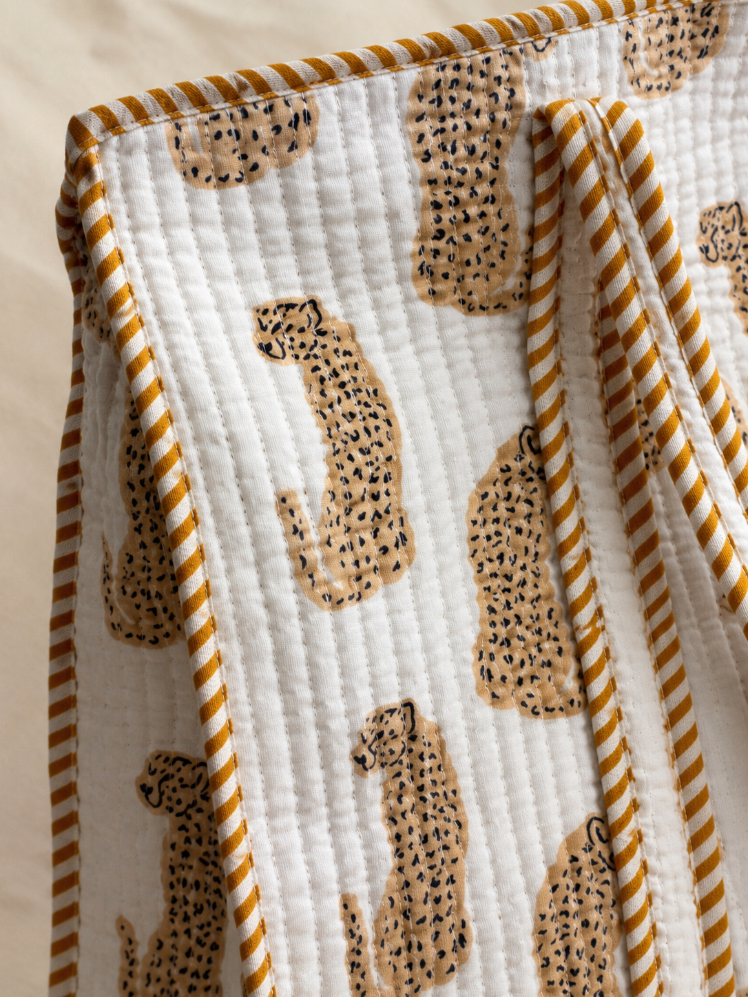 Golden Leopard Print Quilted Cotton Tote Bag with Inner Pocket – Handcrafted Everyday Tote for Women | Gulabi Craft