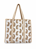Golden Leopard Print Quilted Cotton Tote Bag with Inner Pocket – Handcrafted Everyday Tote for Women | Gulabi Craft