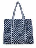 Gulabi Craft Indigo Blossom Hand Block Print Quilted Cotton Tote Bag with Inner Pocket | 17×18 Inch Travel & Everyday Shoulder Bag