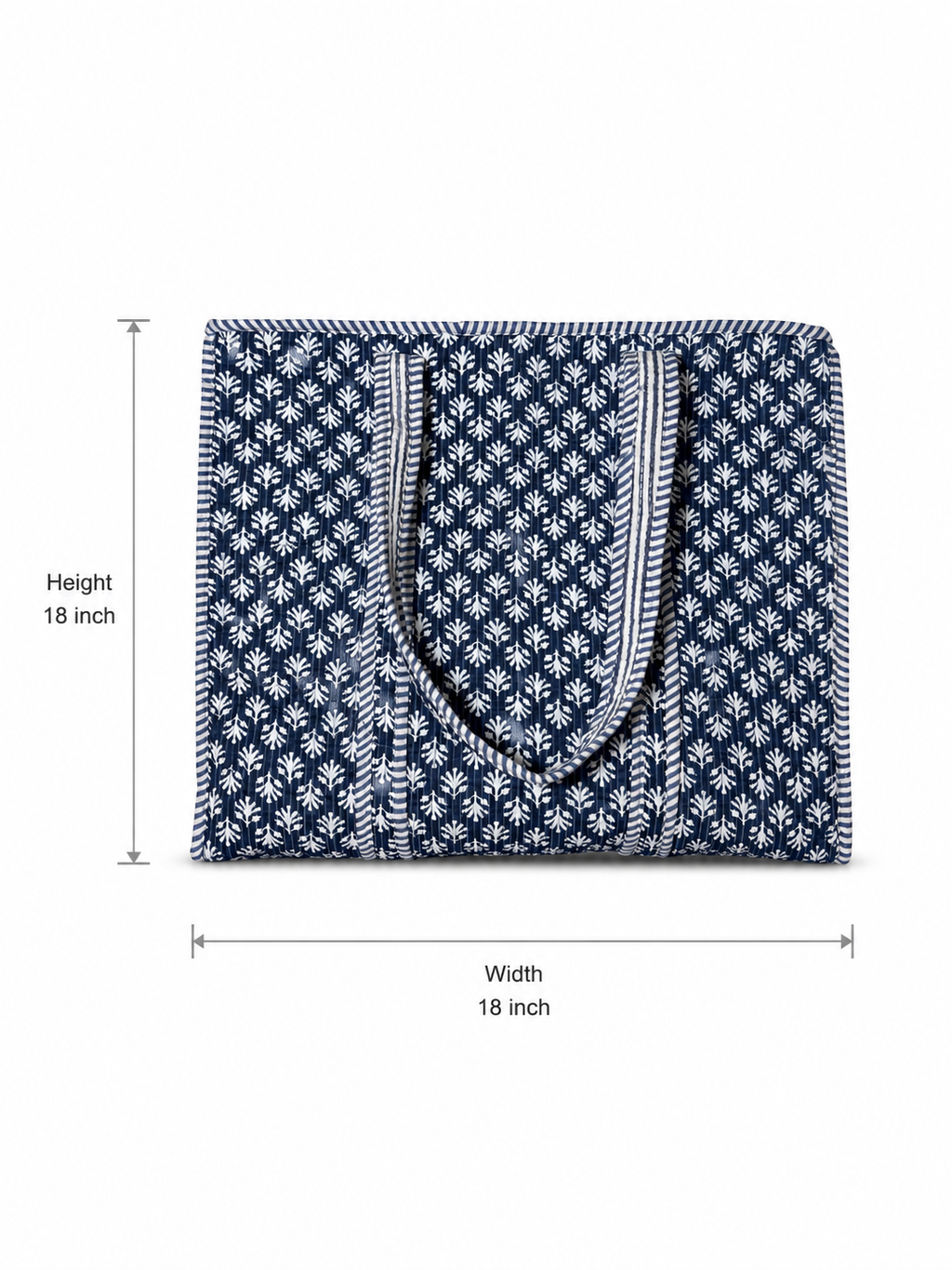 Gulabi Craft Indigo Blossom Hand Block Print Quilted Cotton Tote Bag with Inner Pocket | 17×18 Inch Travel & Everyday Shoulder Bag