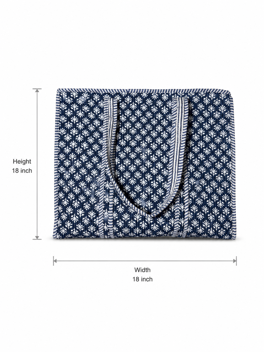 Gulabi Craft Indigo Blossom Hand Block Print Quilted Cotton Tote Bag with Inner Pocket | 17×18 Inch Travel & Everyday Shoulder Bag