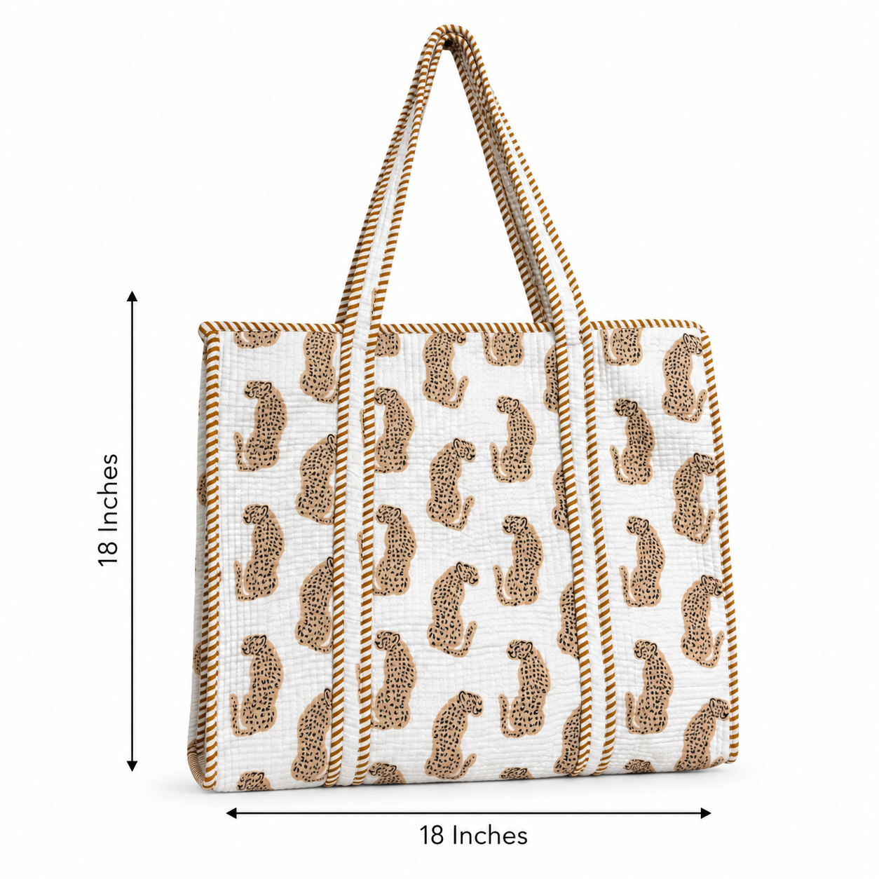 Golden Leopard Print Quilted Cotton Tote Bag with Inner Pocket – Handcrafted Everyday Tote for Women | Gulabi Craft