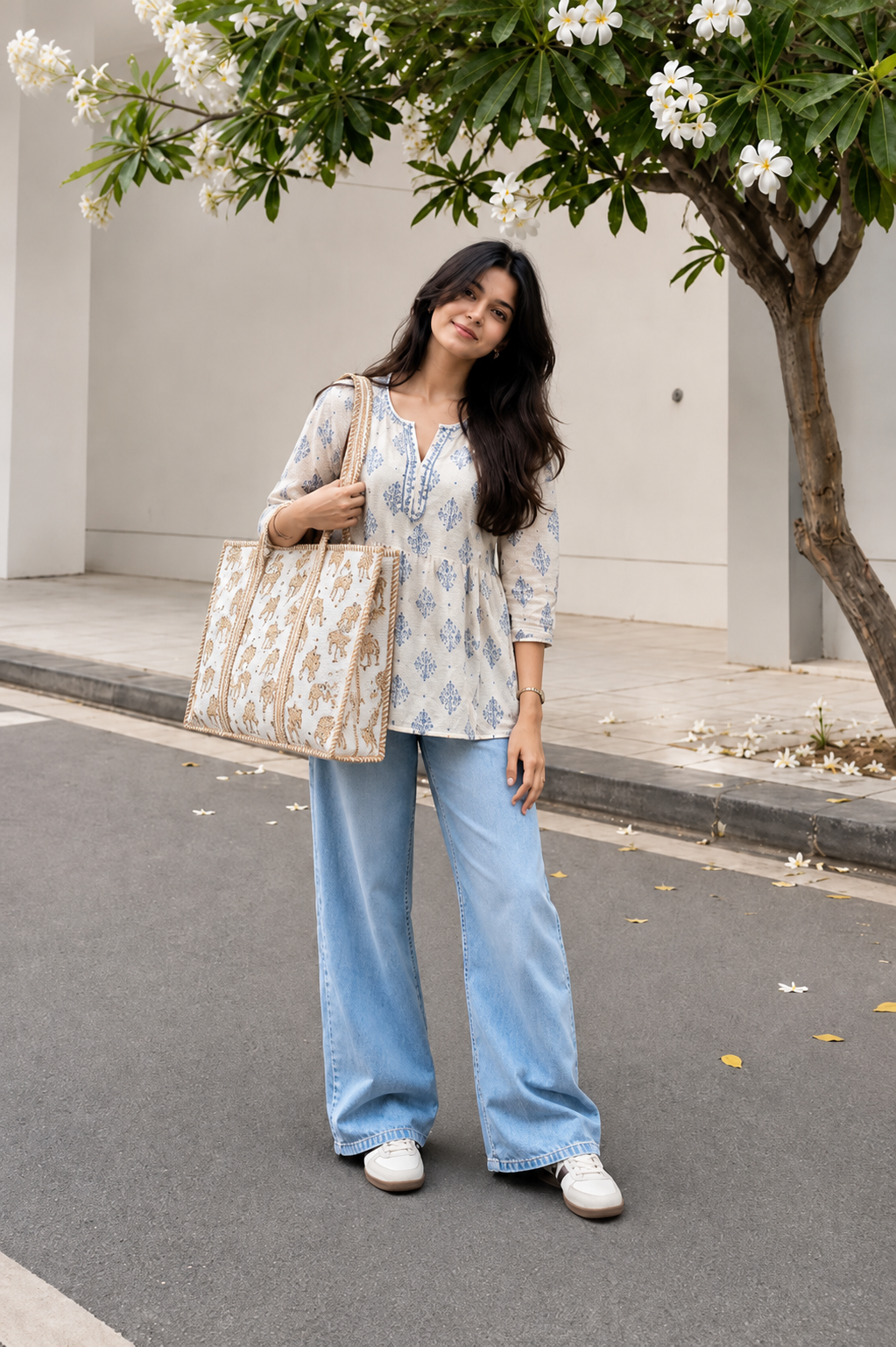 Golden Leopard Print Quilted Cotton Tote Bag with Inner Pocket – Handcrafted Everyday Tote for Women | Gulabi Craft