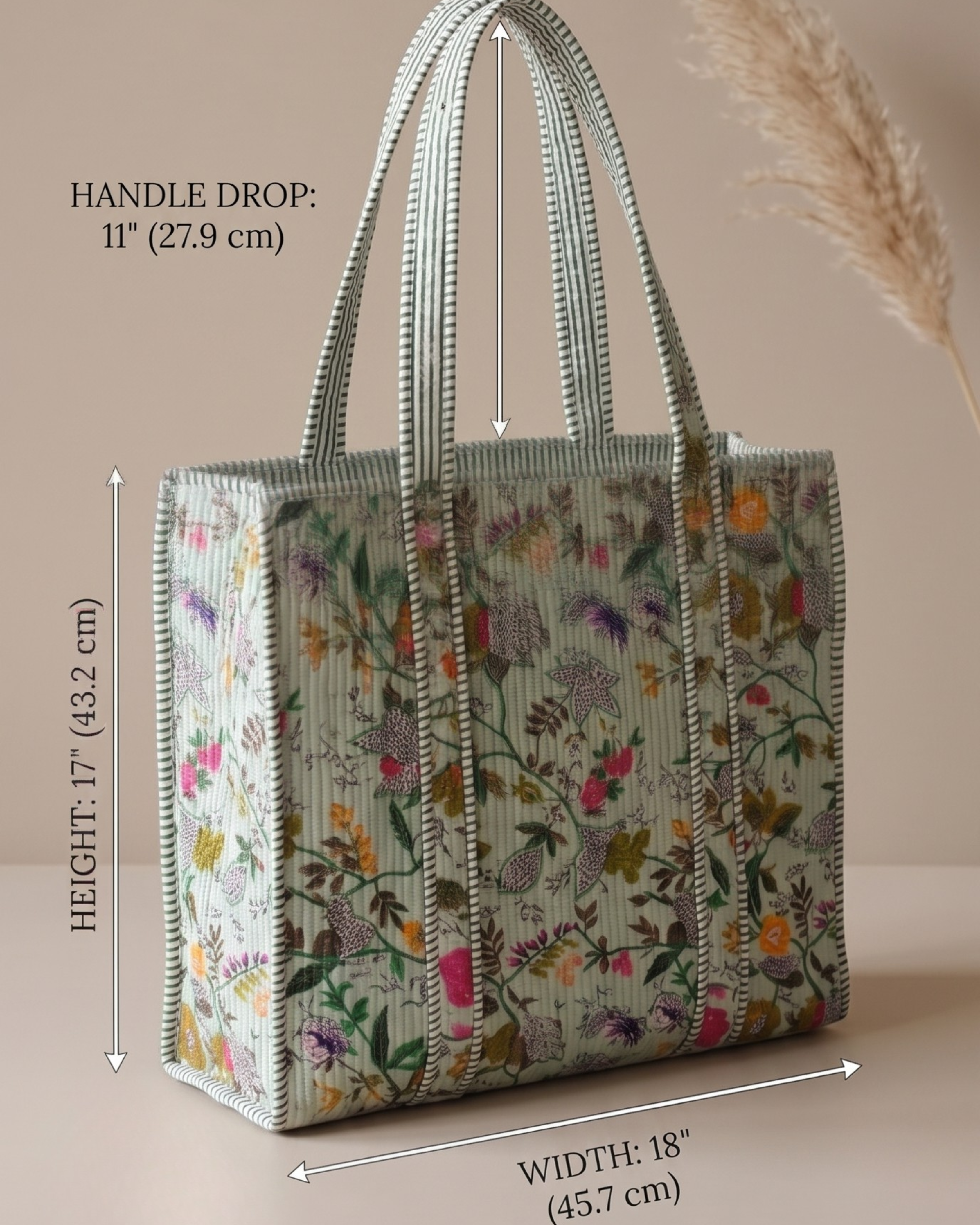 Handmade Quilted Floral Cotton Tote Bag – Eco-Friendly Everyday Carry &amp; Premium Gift Item | Gulabi Craft