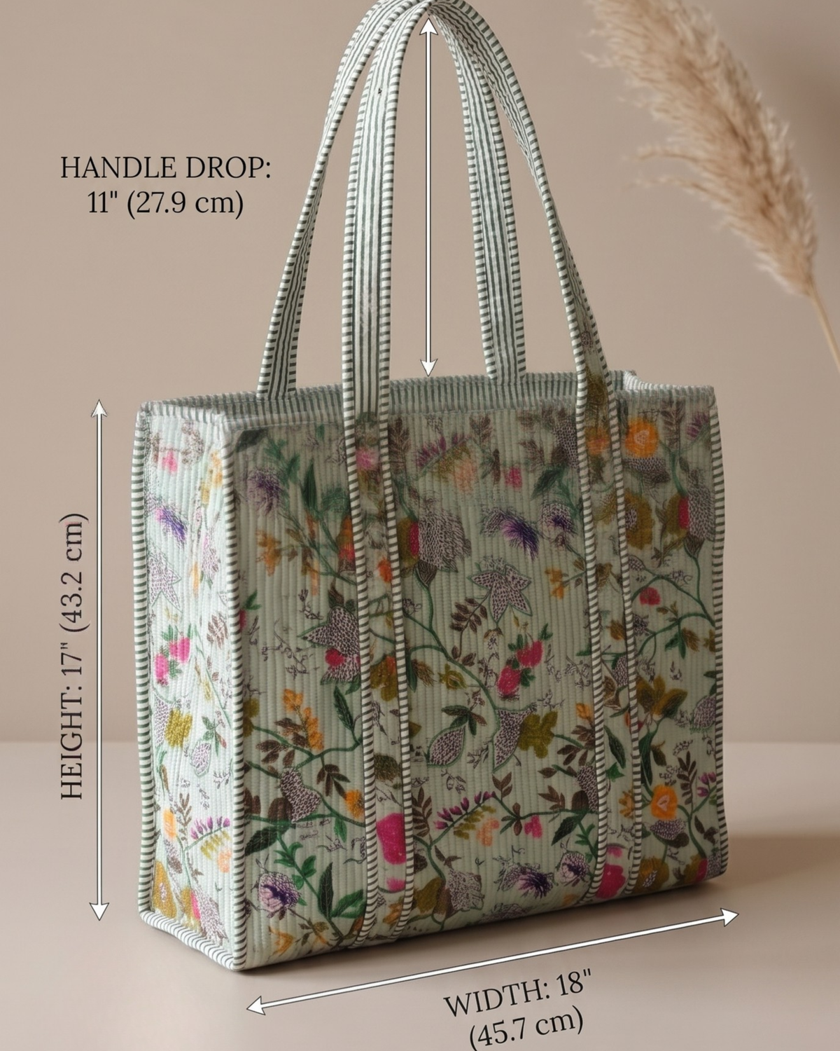 Handmade Quilted Floral Cotton Tote Bag – Eco-Friendly Everyday Carry &amp; Premium Gift Item | Gulabi Craft