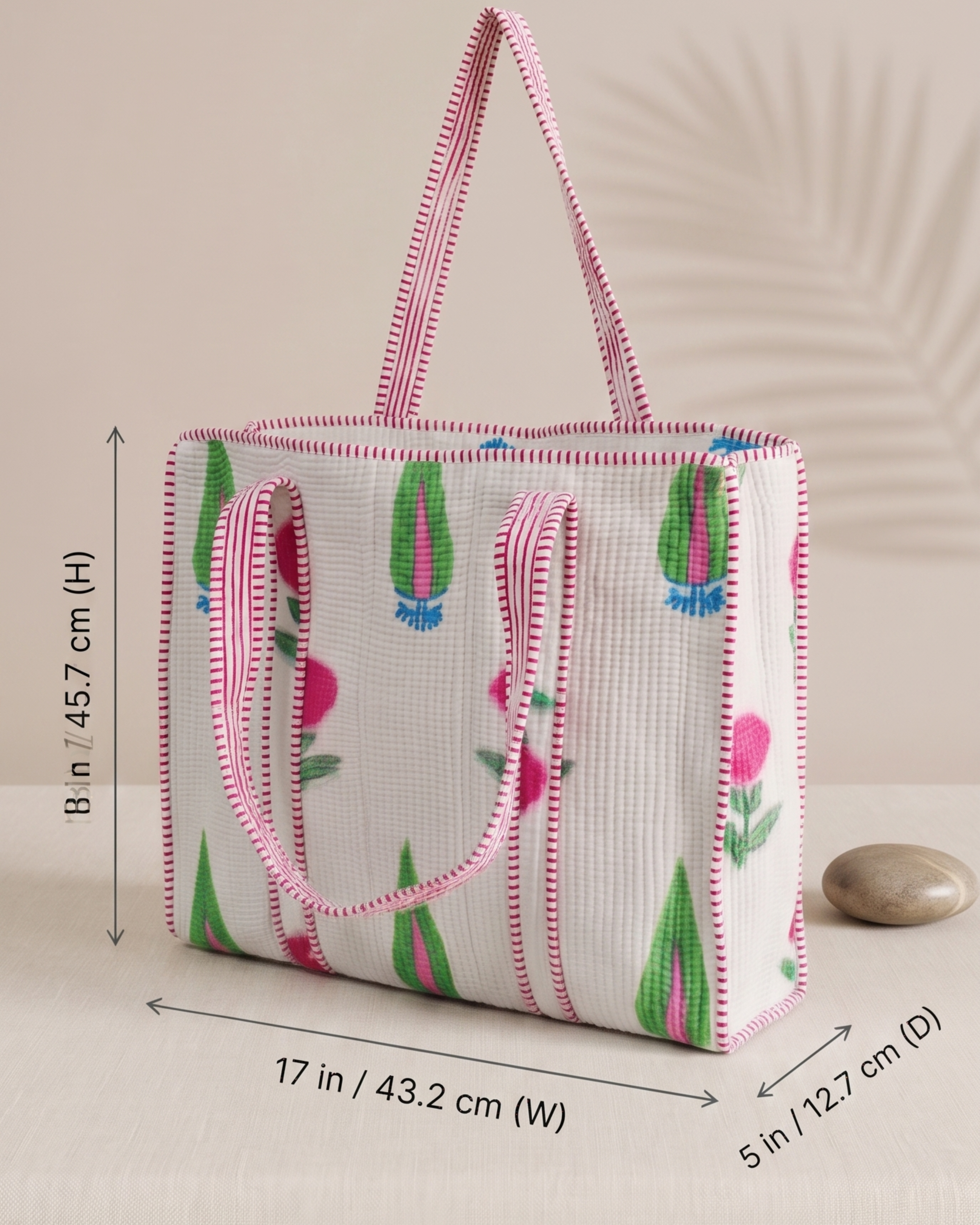 Handcrafted Rosé Garden Kantha Tote Bag – Premium Zip Closure Everyday Carry &amp; Gift Item | Gulabi Craft